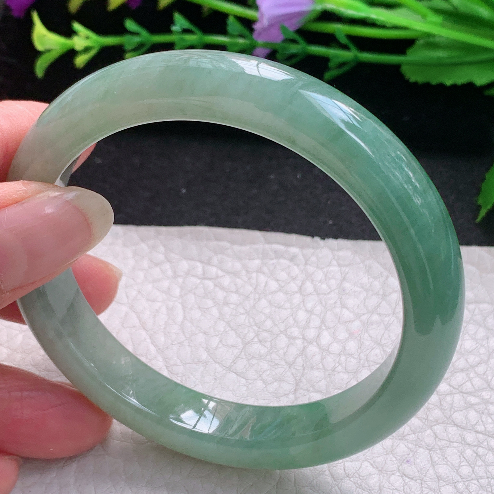 n招财款56.5*11*8.6平安镯 缅甸翡翠A货玉手镯精美双彩胶感宽边玉手镯