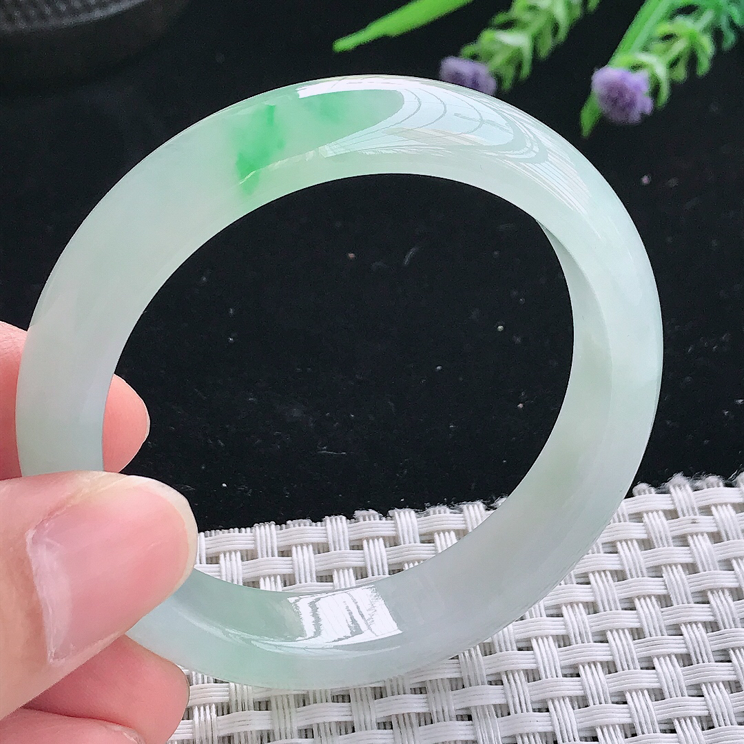 实拍天然翡翠50.8/12.4/7.6小圈口老坑冰胶果冻冰阳绿手镯翡翠玉镯手环