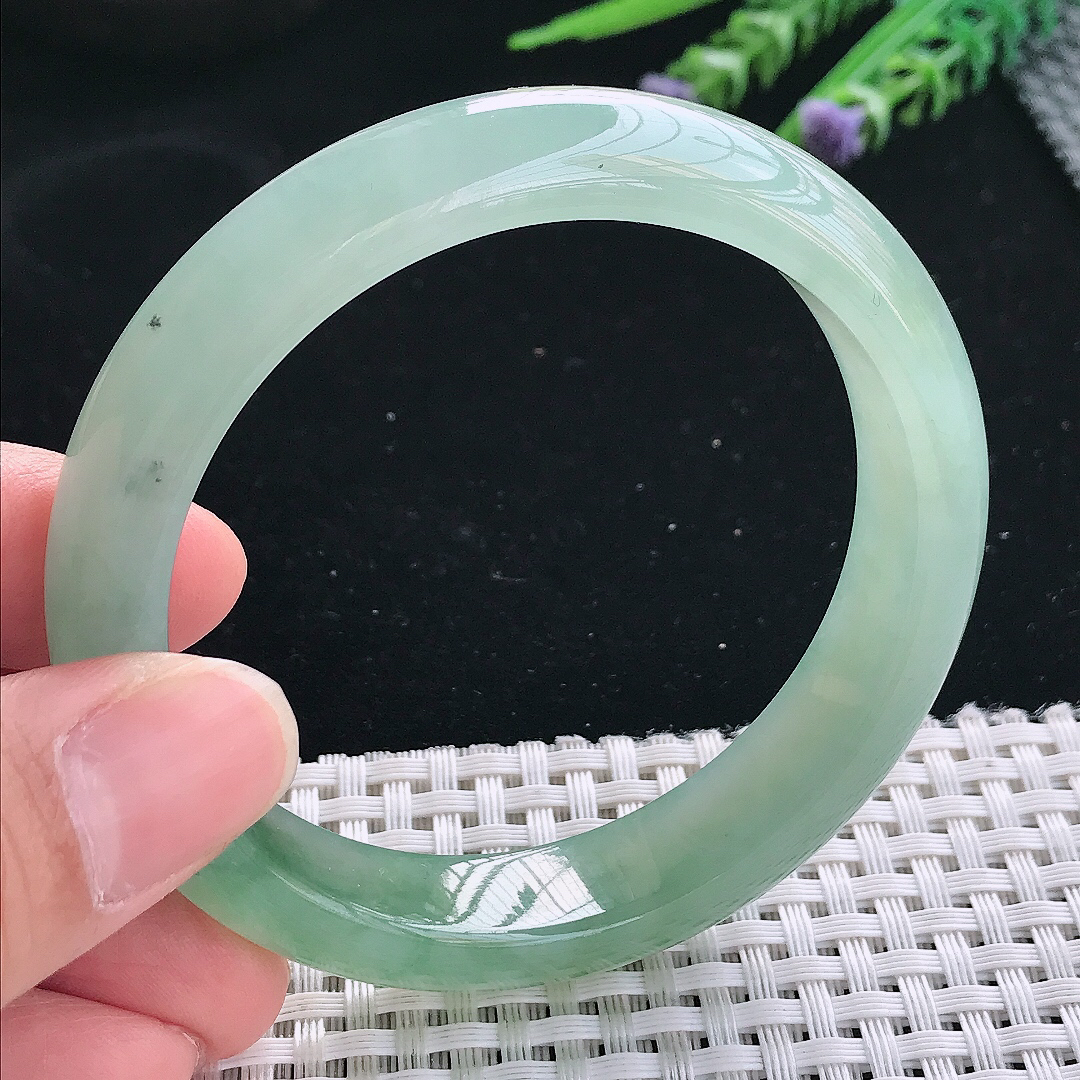 实拍天然翡翠57.5/12.8/8.1老坑冰胶果冻冰晴绿满绿手镯翡翠玉镯手环