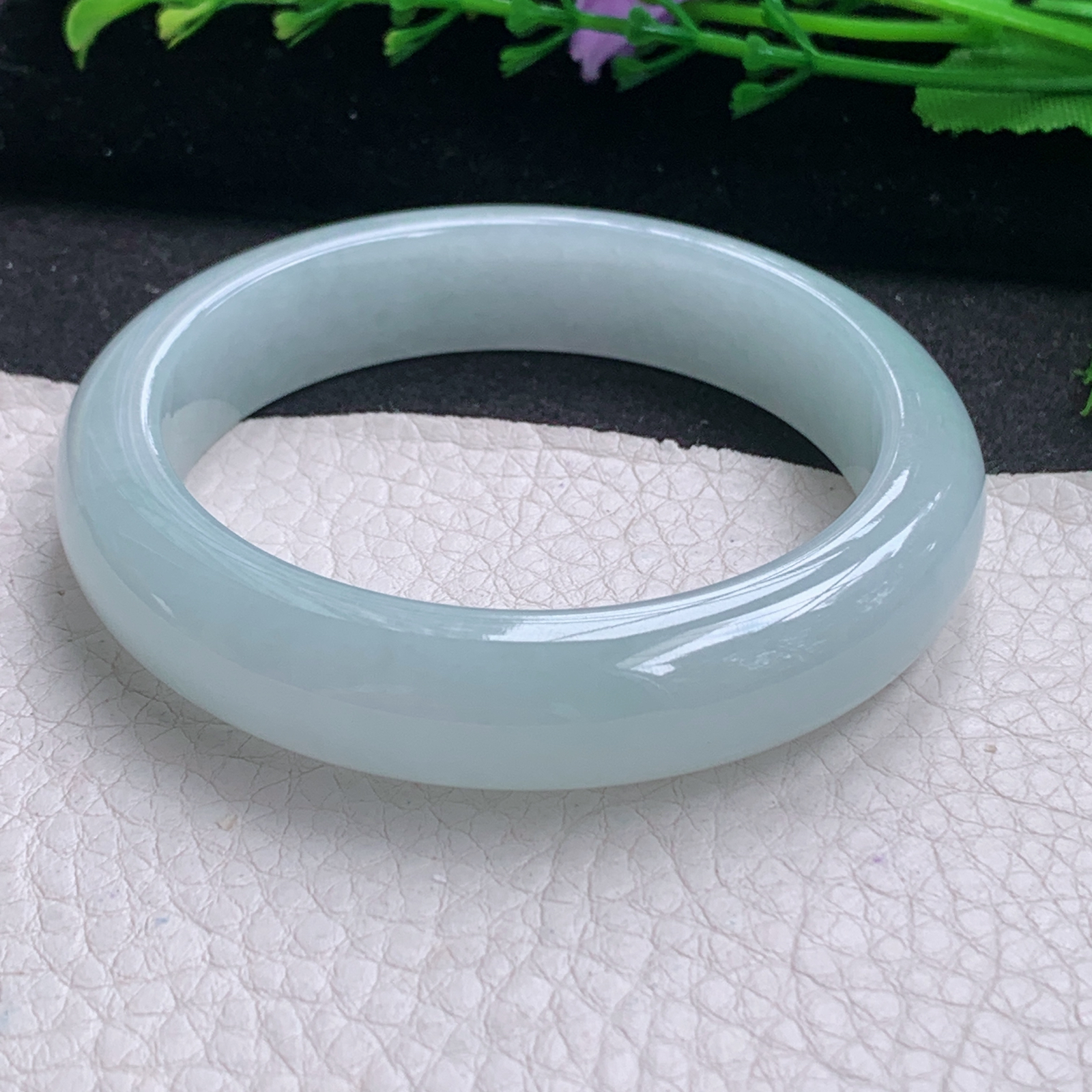 xo蓝韵款54.5*12.8*8.5平安镯 缅甸翡翠A货玉手镯精美冰蓝宽边玉手镯