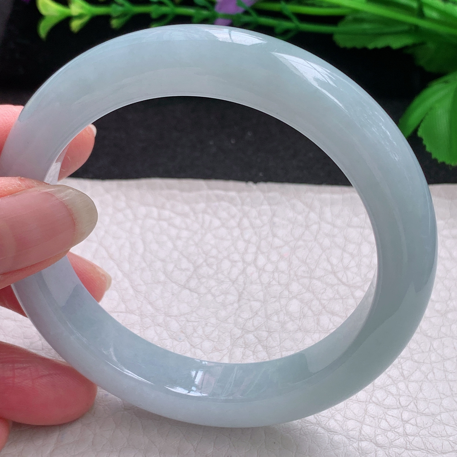 ee实拍59*12.4*9.6平安镯 缅甸翡翠A货玉手镯精美蓝韵宽边玉手镯