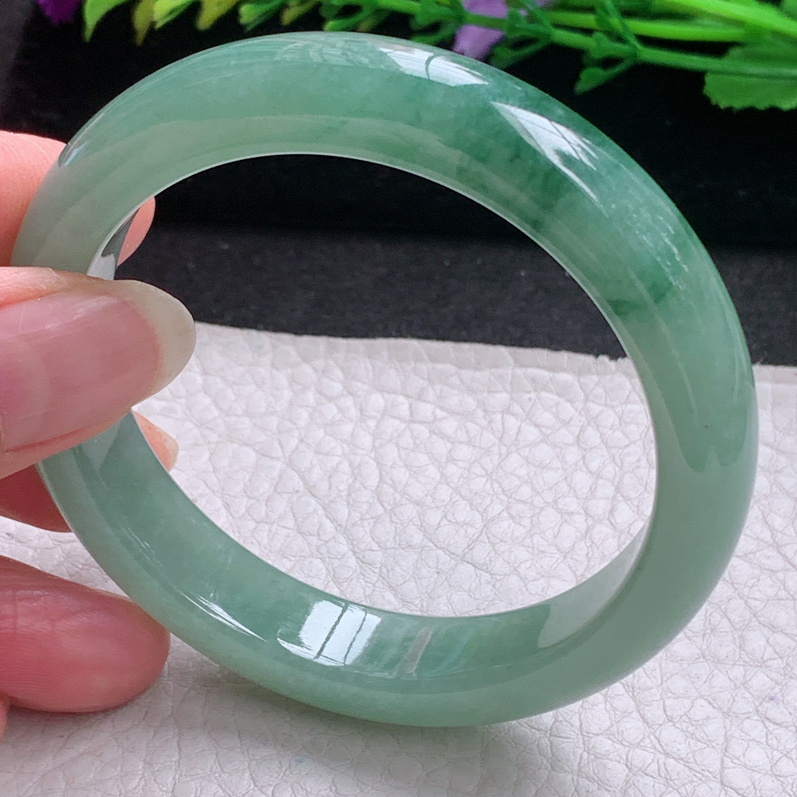 r实拍54.3*12*8平安镯 缅甸翡翠A货玉手镯精美冰飘花宽边玉手镯