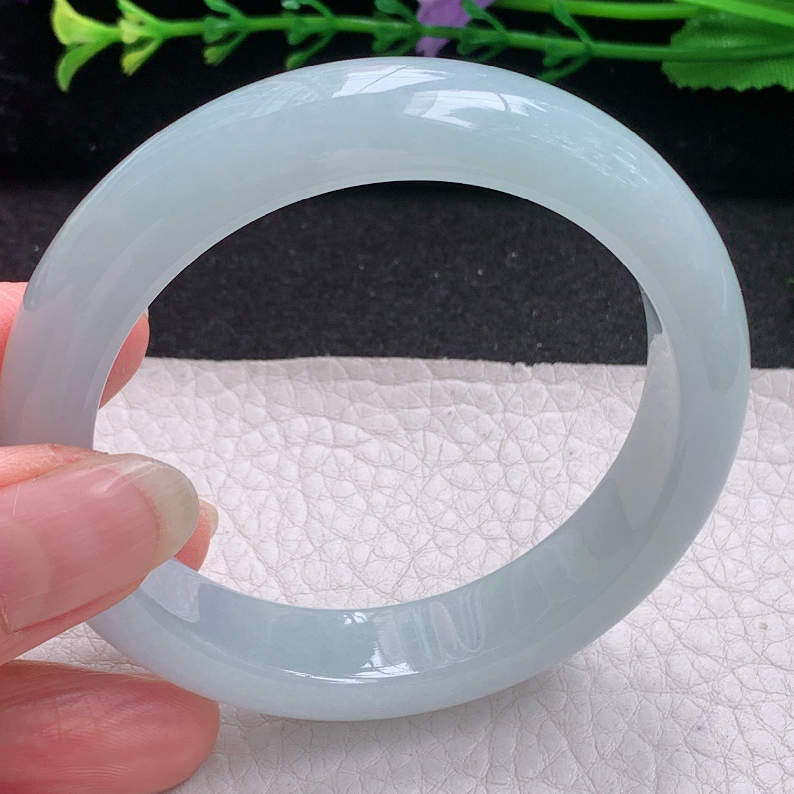 xo蓝韵款54.5*12.8*8.5平安镯 缅甸翡翠A货玉手镯精美冰蓝宽边玉手镯