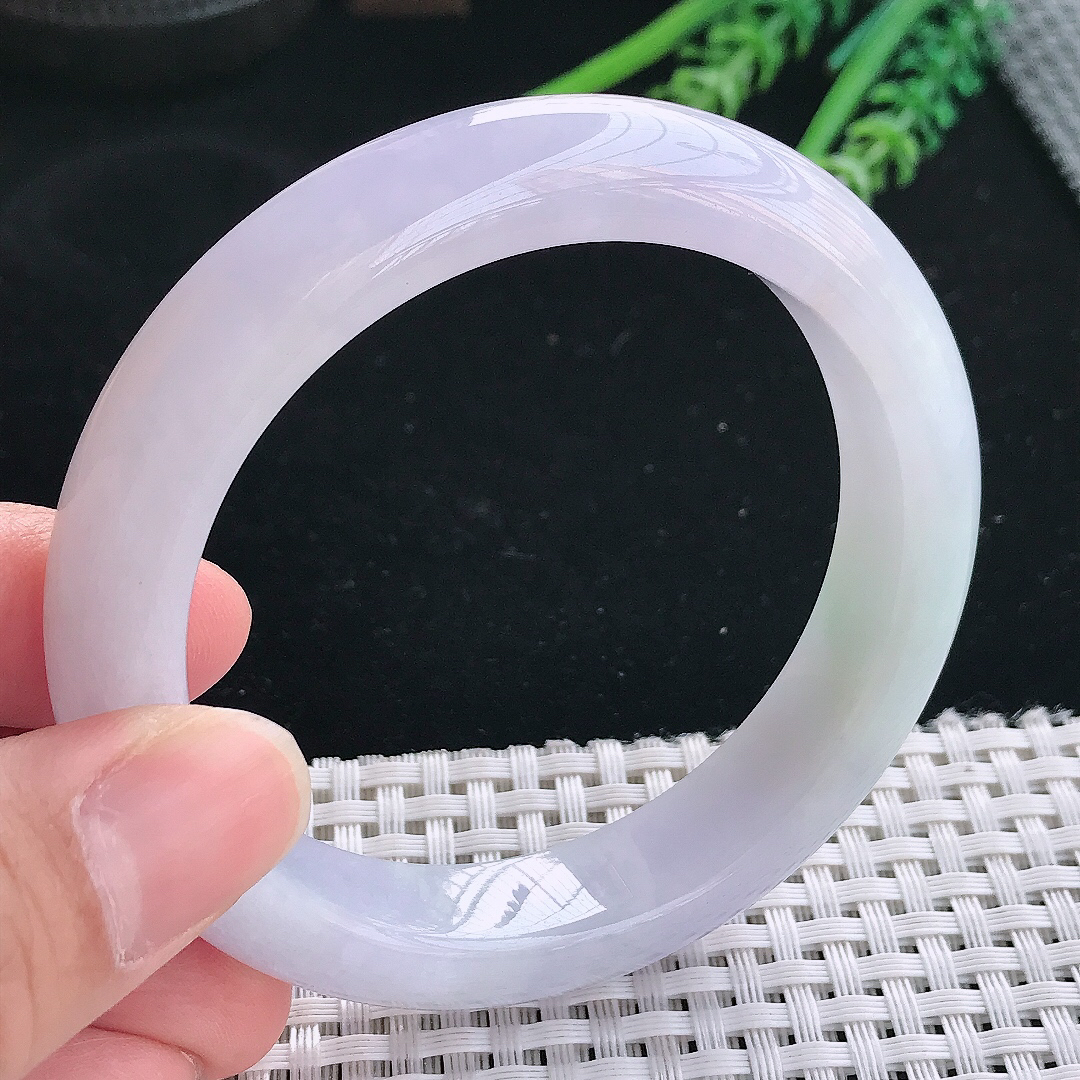 实拍天然翡翠57/12.8/9老坑冰润淡雅紫罗兰手镯翡翠玉镯手环