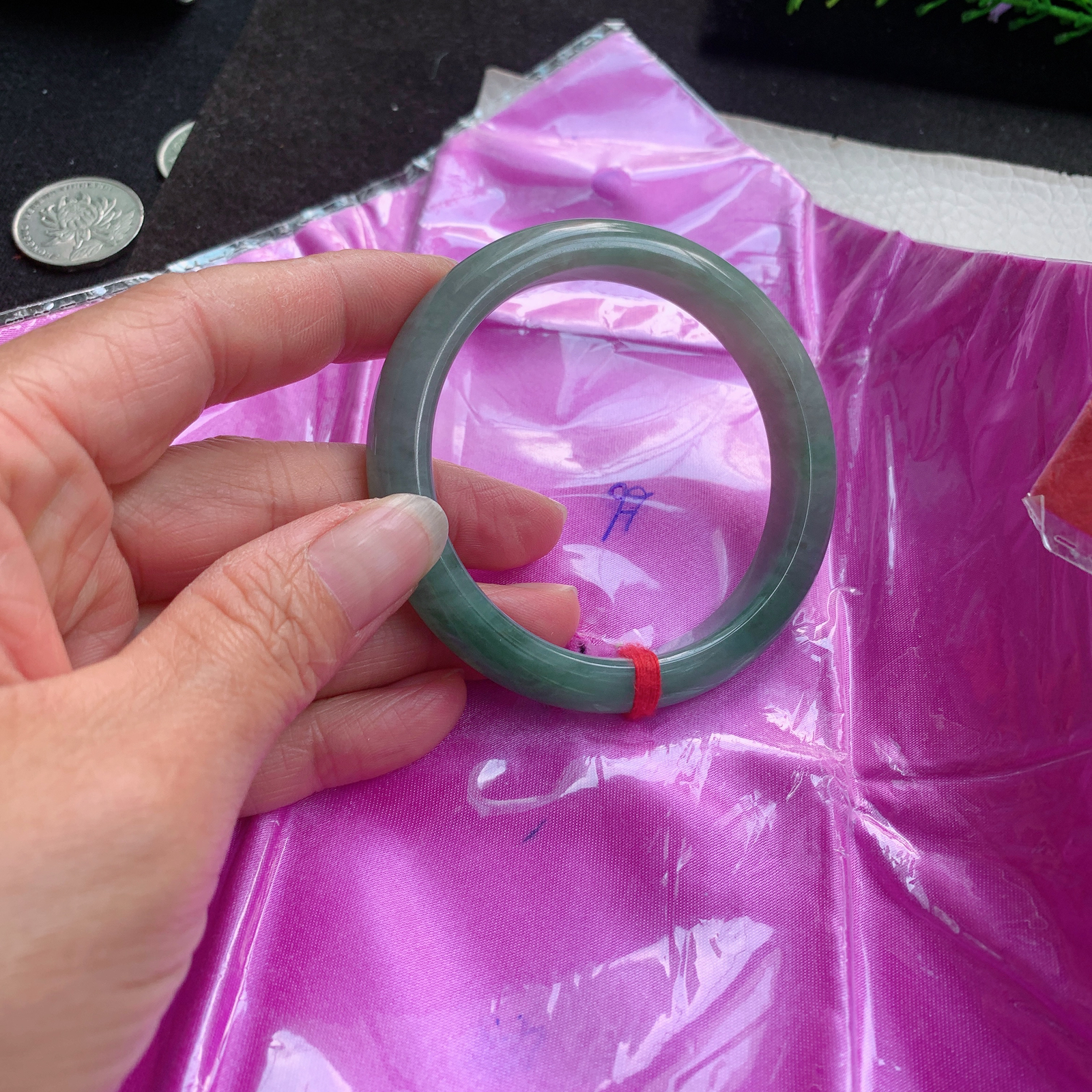 n招财款56.5*11*8.6平安镯 缅甸翡翠A货玉手镯精美双彩胶感宽边玉手镯