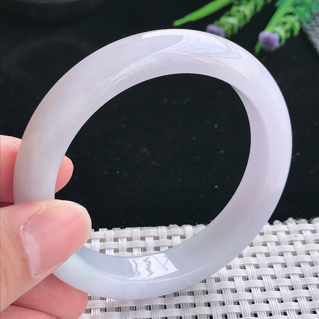 实拍天然翡翠57.8/12.7/8.8老坑冰胶淡雅紫罗兰手镯翡翠玉镯手环