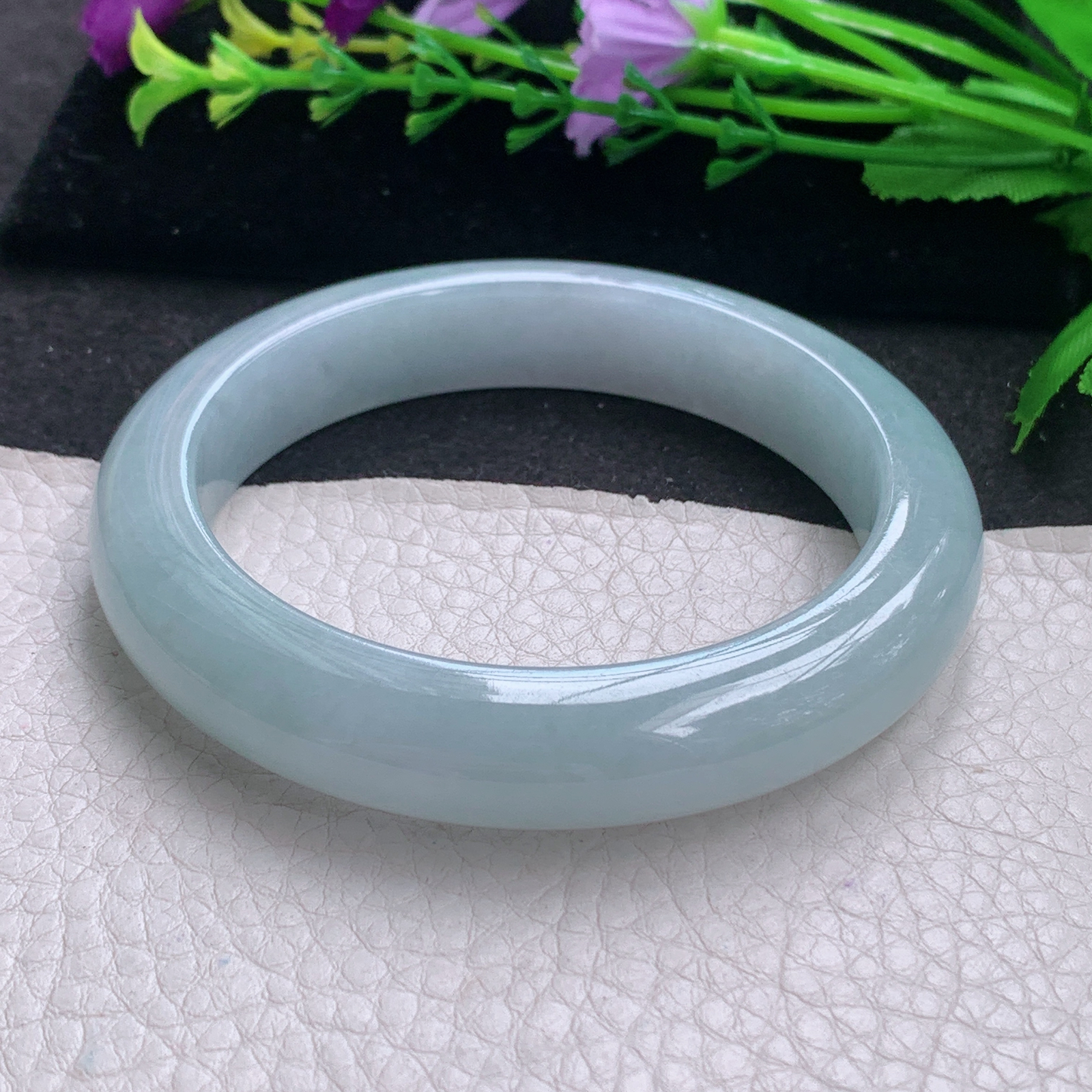 ee实拍59*12.4*9.6平安镯 缅甸翡翠A货玉手镯精美蓝韵宽边玉手镯