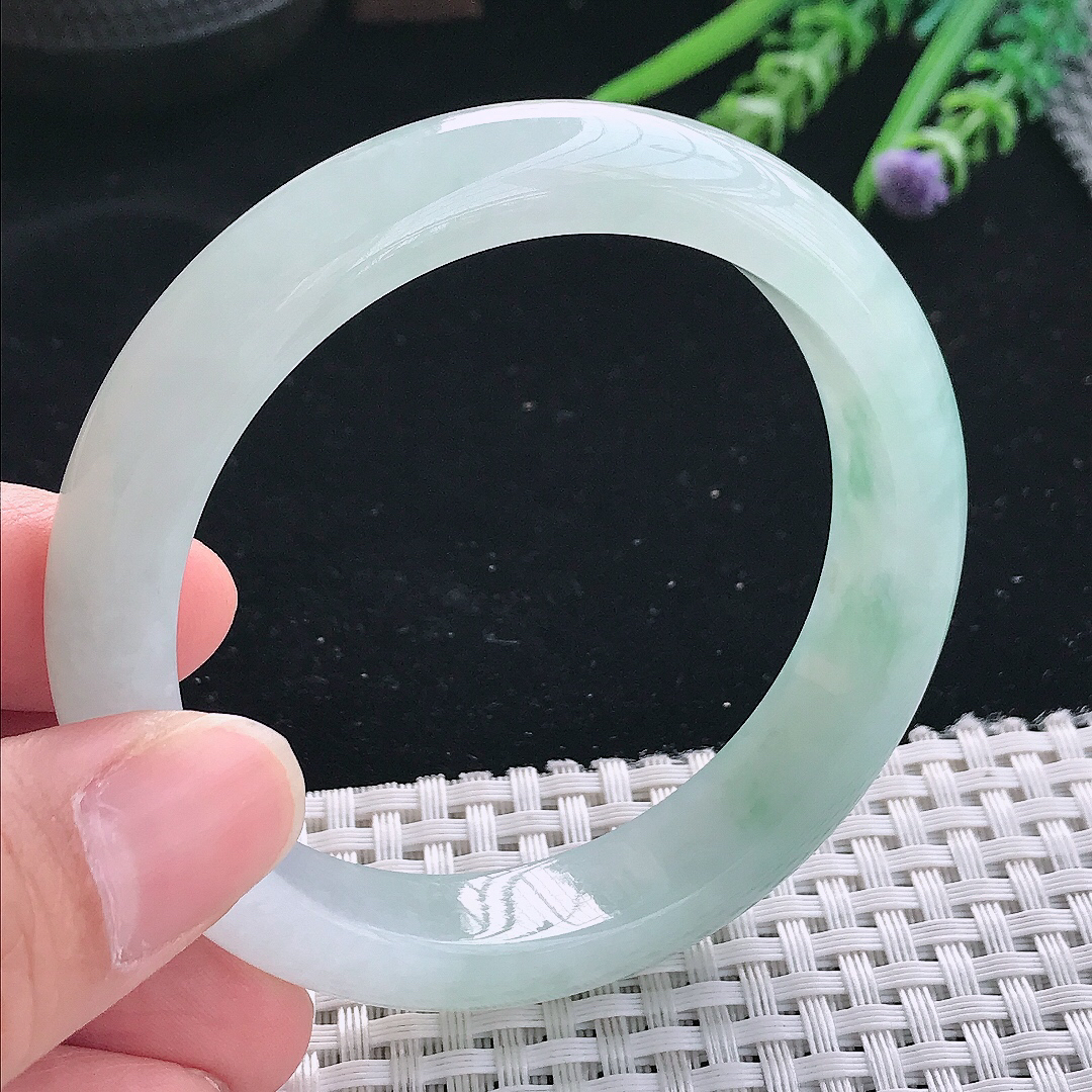 实拍天然翡翠56.5/12.5/8.3老坑冰胶水灵冰晴手镯翡翠玉镯手环