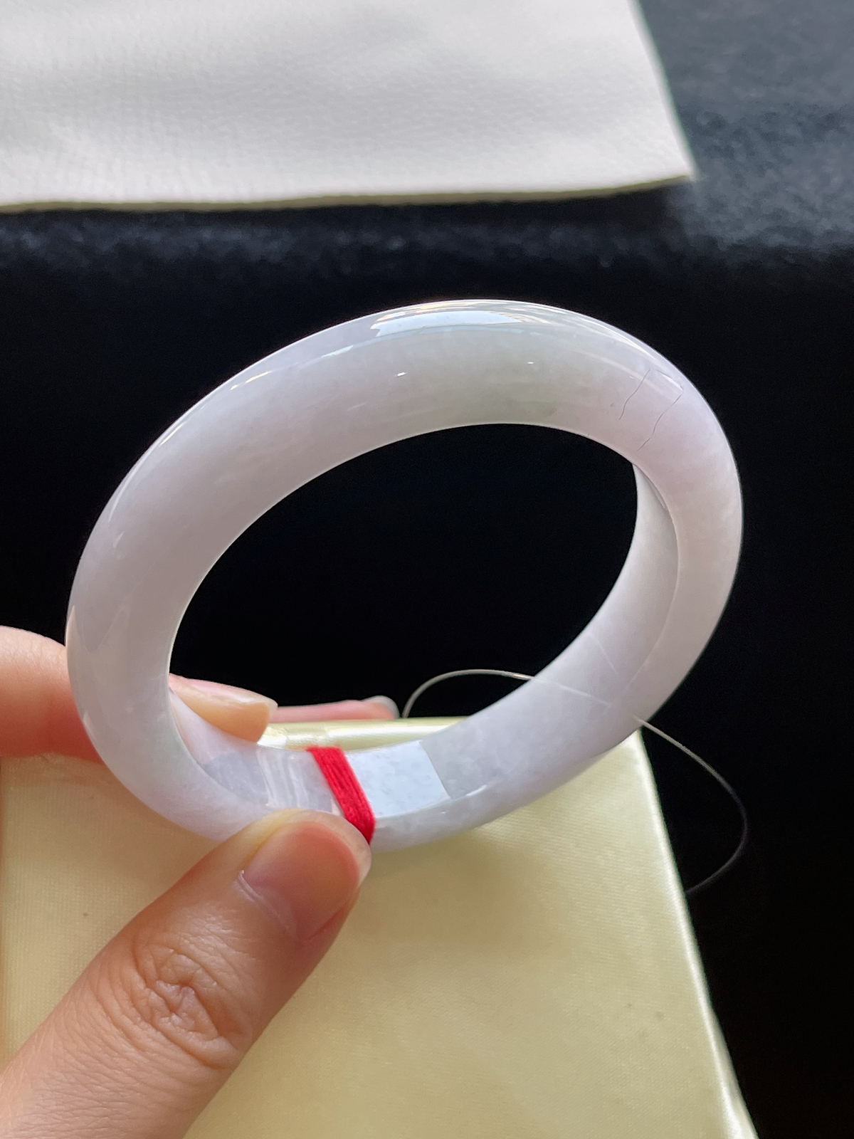 正圈52.8圈口，翡翠糯化种浅紫色手镯