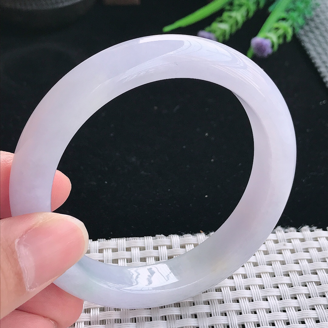 实拍天然翡翠57.8/12.7/8.8老坑冰胶淡雅紫罗兰手镯翡翠玉镯手环