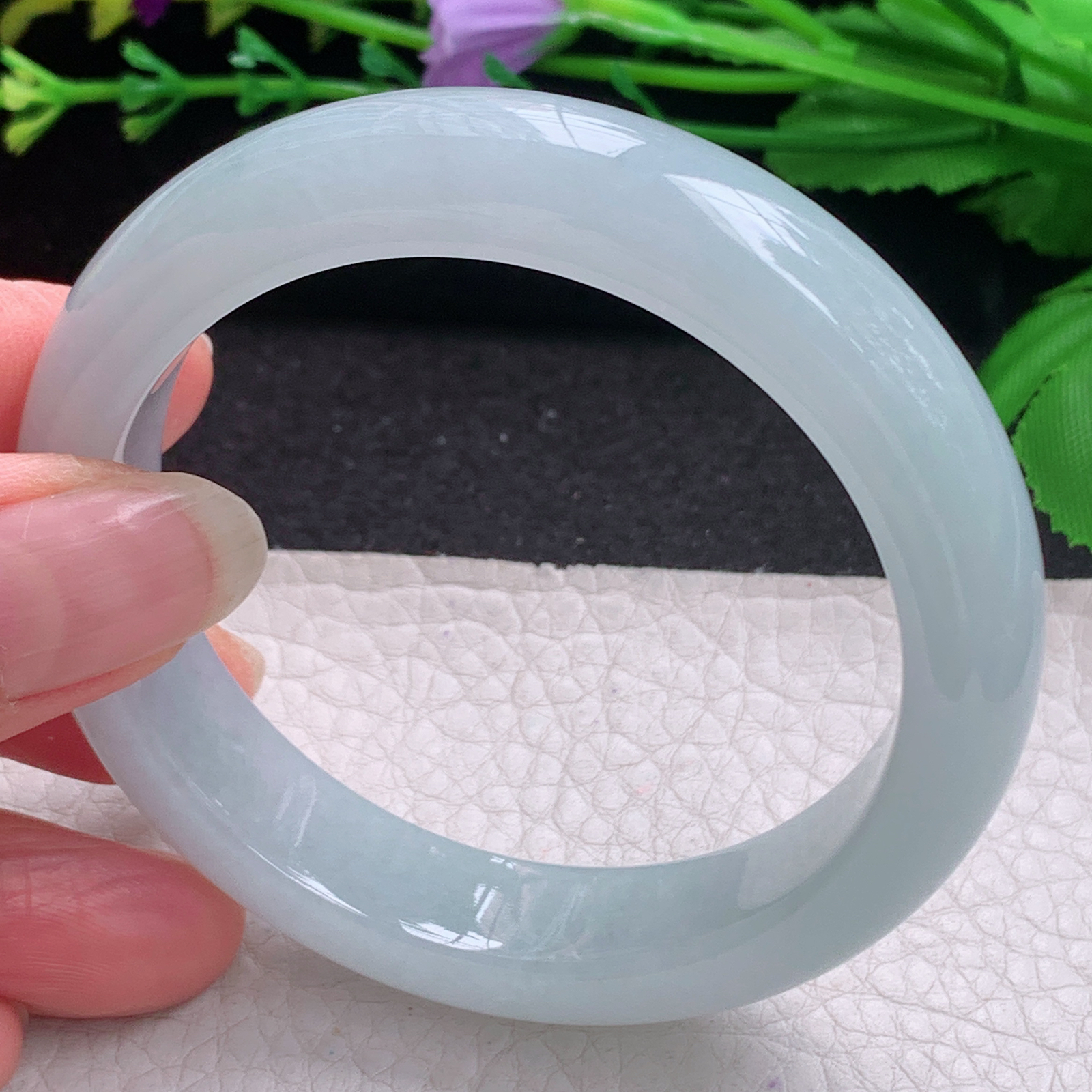 xo蓝韵款54.5*12.8*8.5平安镯 缅甸翡翠A货玉手镯精美冰蓝宽边玉手镯