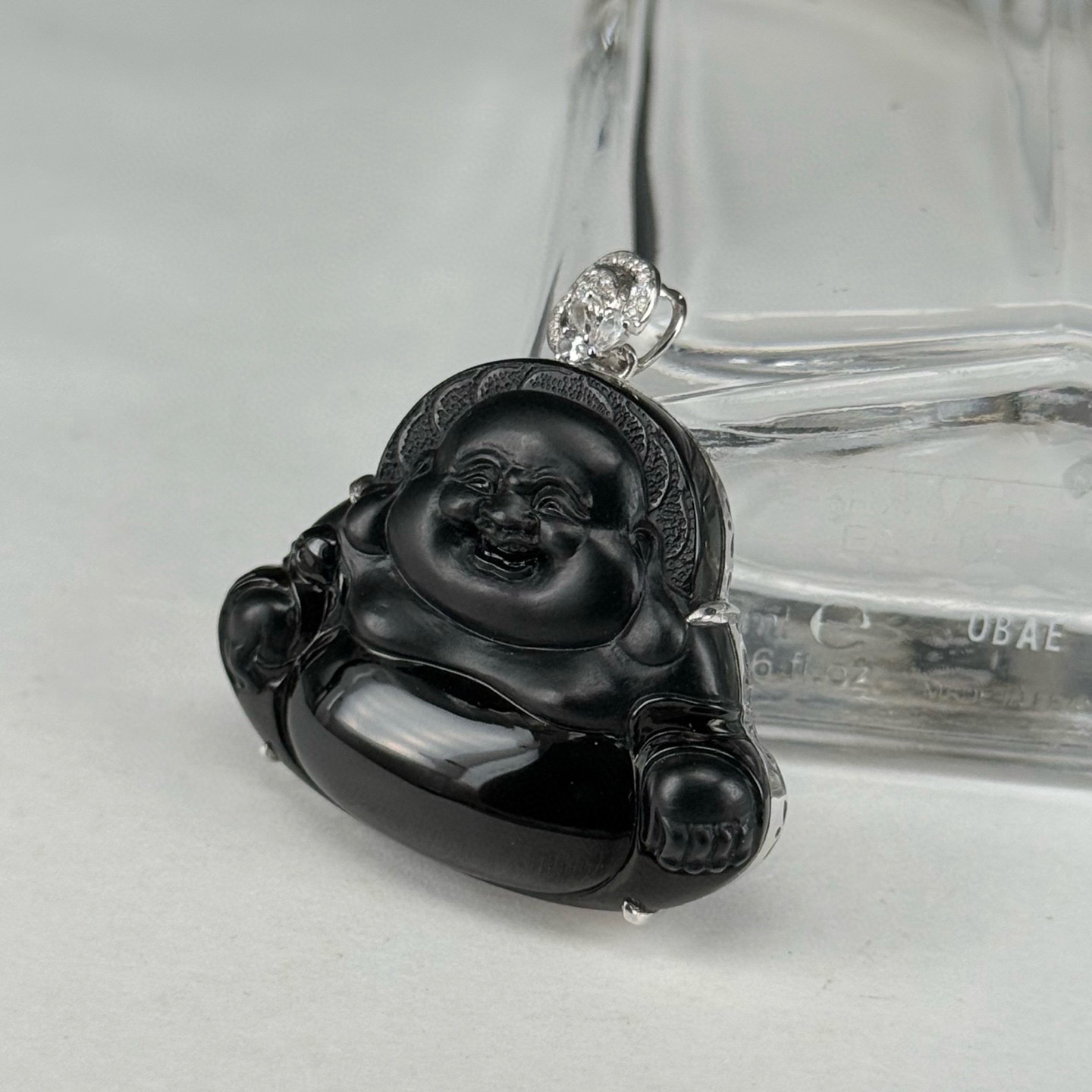 精品18k墨翠大肚佛 种好色正 黑度极好 打灯通透 油性十足  尺寸35.1