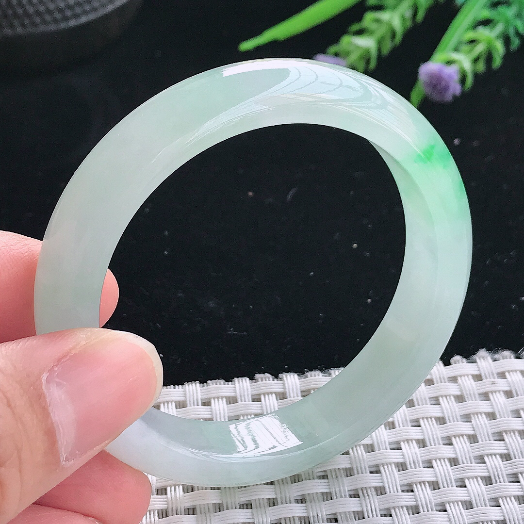 实拍天然翡翠50.8/12.4/7.6小圈口老坑冰胶果冻冰阳绿手镯翡翠玉镯手环