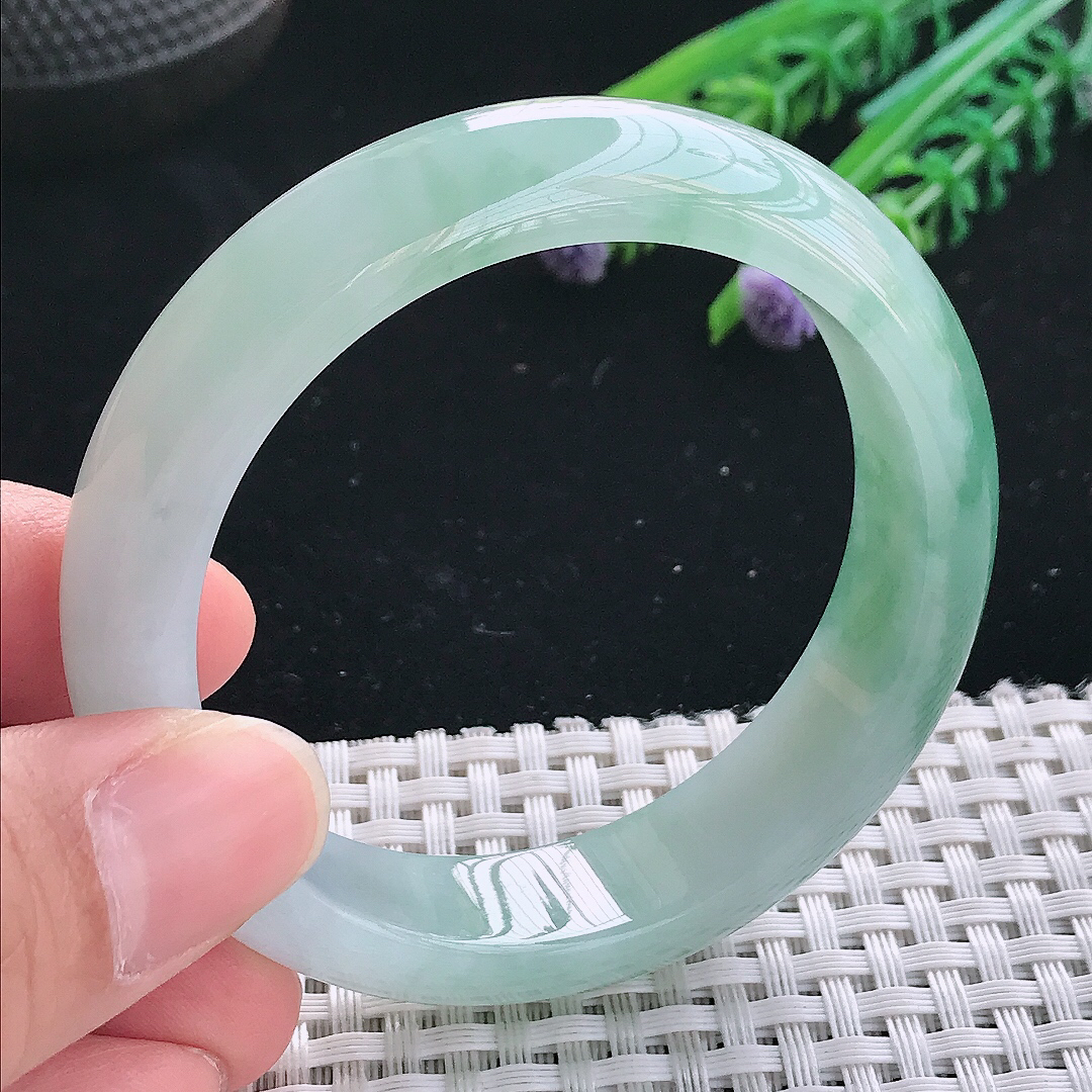 实拍天然翡翠52.5/13.4/8老坑冰胶果冻飘花手镯翡翠玉镯手环