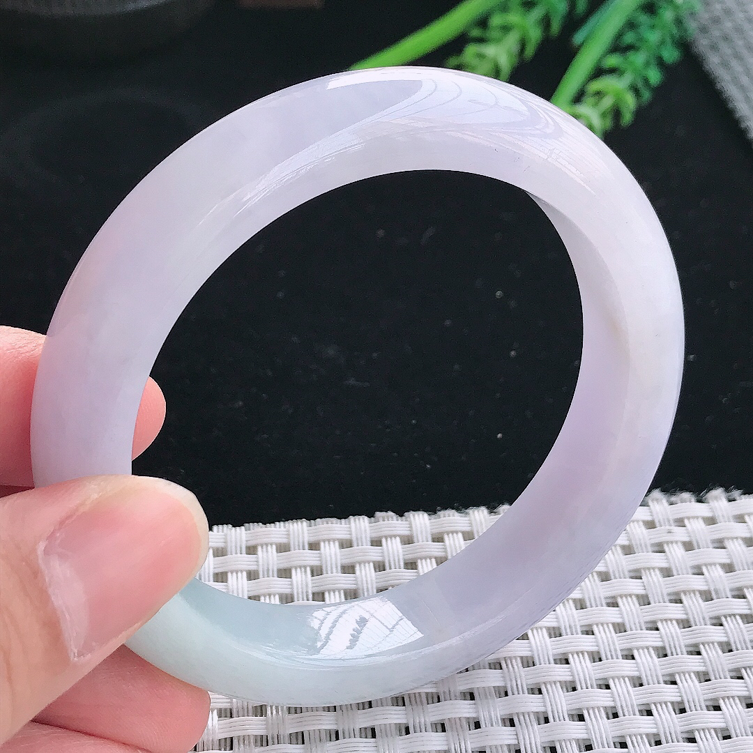 实拍天然翡翠57/12.8/9老坑冰润淡雅紫罗兰手镯翡翠玉镯手环