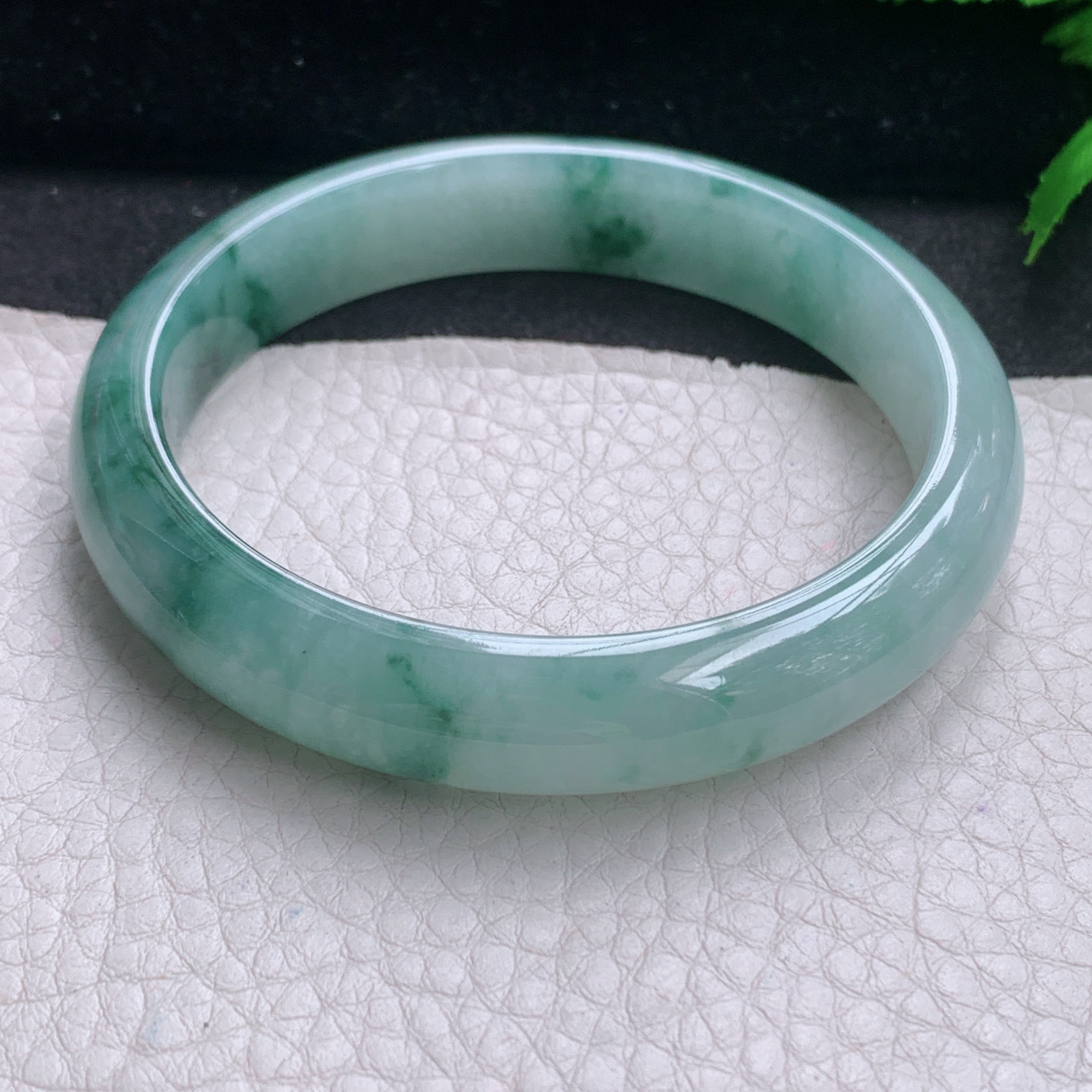 js飘花款58*12.8*7.7平安镯 缅甸翡翠A货玉手镯精美冰飘花宽边玉手环