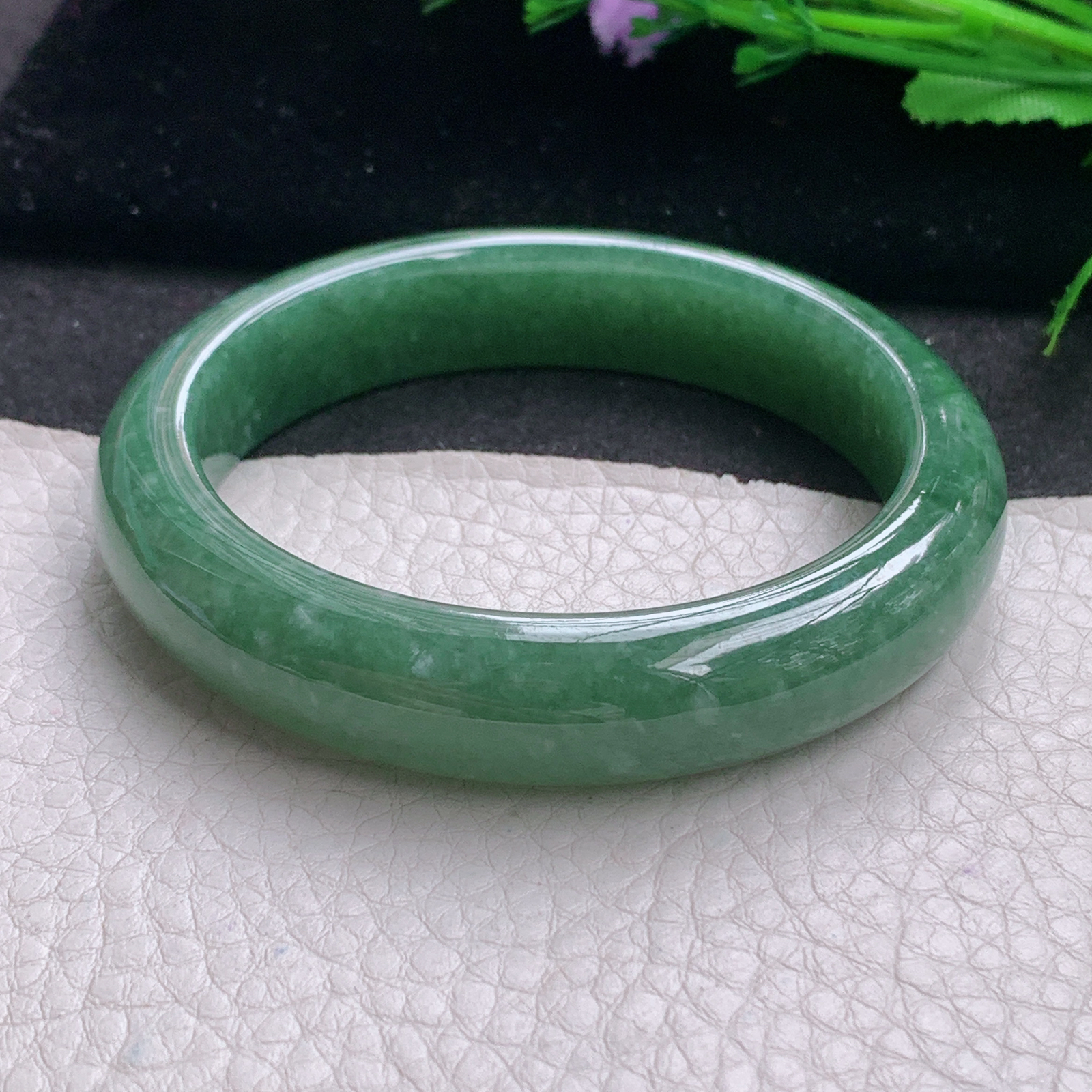 js实拍56*12.8*8.5平安镯 缅甸翡翠A货玉手镯精美满绿高雅宽边玉手环