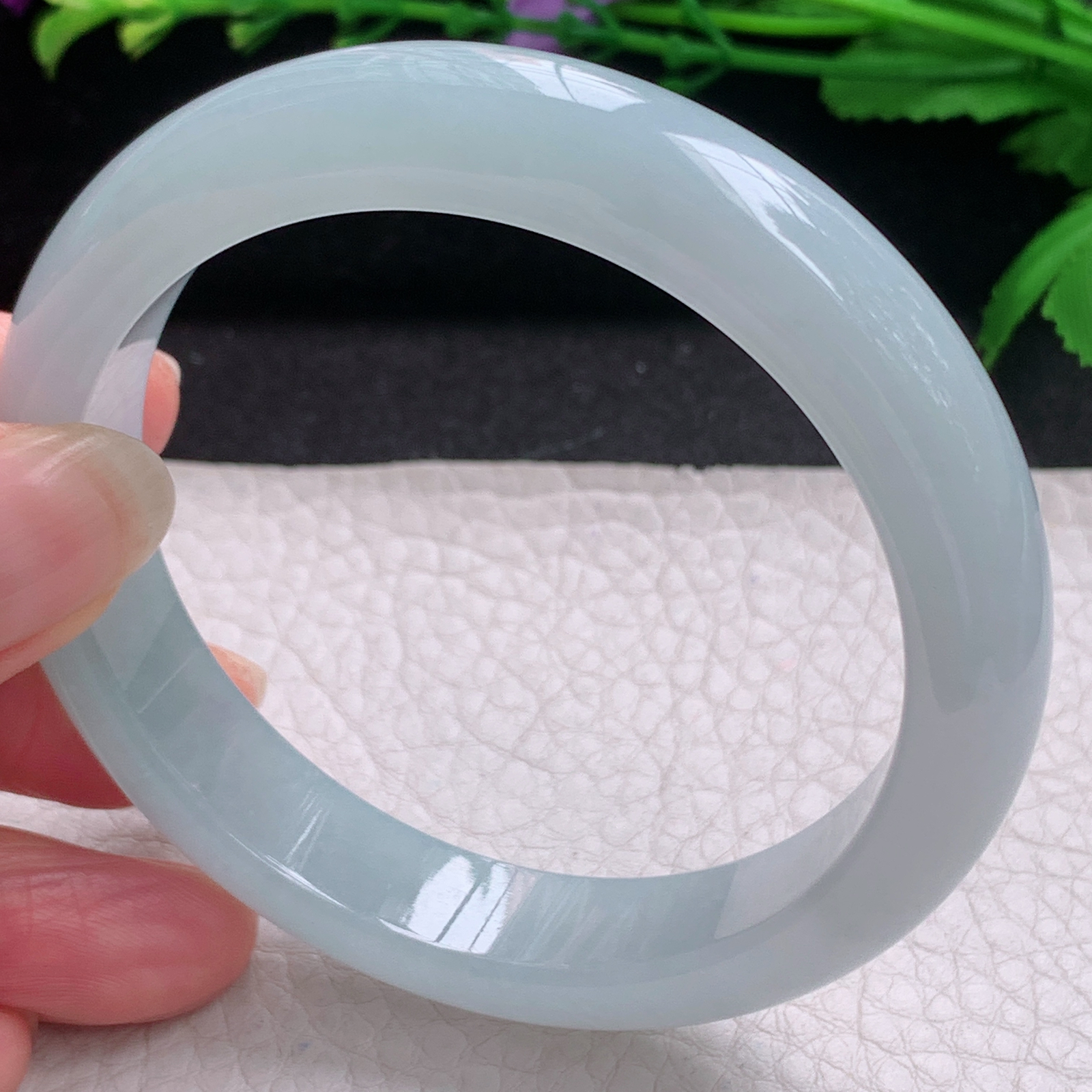 js冰蓝款57*12.3*8平安镯 缅甸翡翠A货玉手镯精美冰蓝宽边玉手环