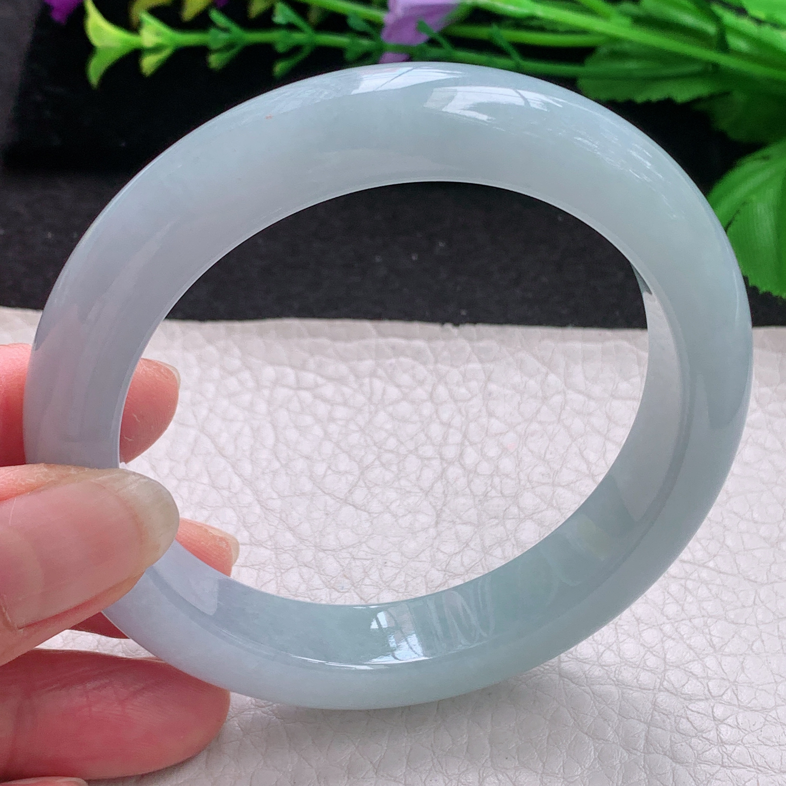 ee实拍59*12.4*9.6平安镯 缅甸翡翠A货玉手镯精美蓝韵宽边玉手镯