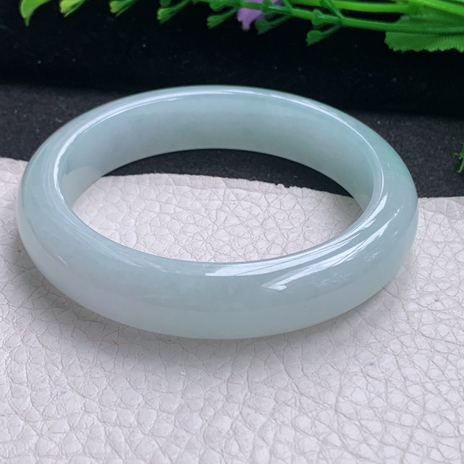 xo蓝韵款54.5*12.8*8.5平安镯 缅甸翡翠A货玉手镯精美冰蓝宽边玉手镯