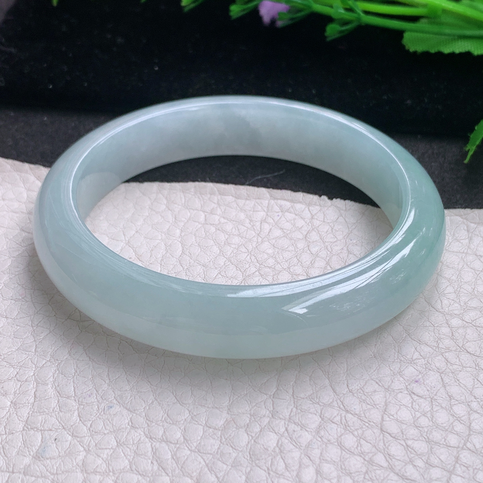 js冰蓝款57*12.3*8平安镯 缅甸翡翠A货玉手镯精美冰蓝宽边玉手环