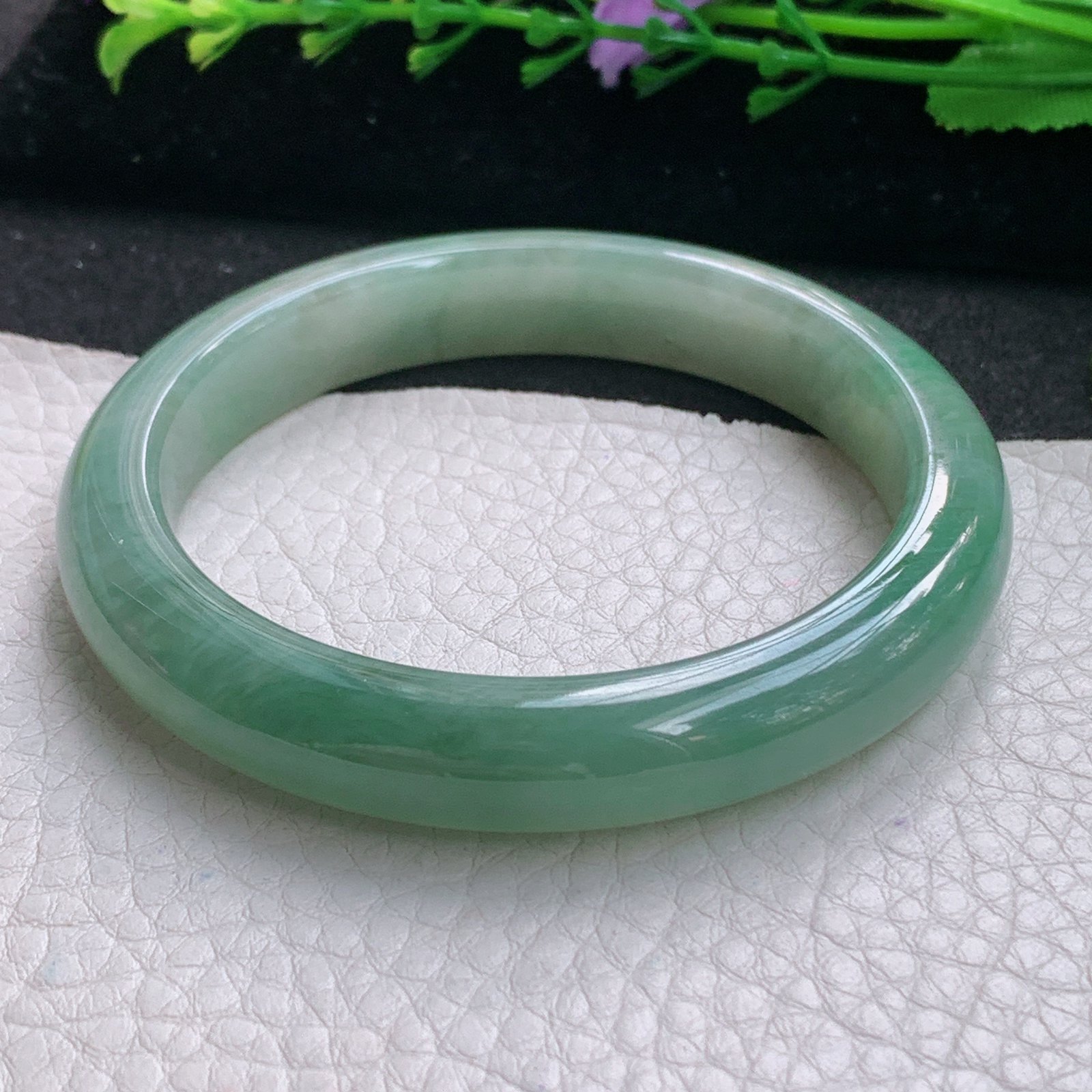 n招财款56.5*11*8.6平安镯 缅甸翡翠A货玉手镯精美双彩胶感宽边玉手镯