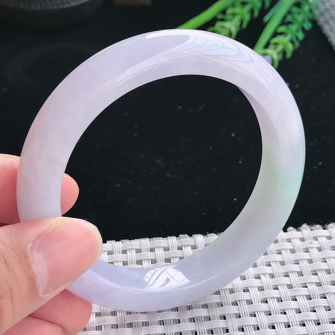 实拍天然翡翠57/12.8/9老坑冰润淡雅紫罗兰手镯翡翠玉镯手环