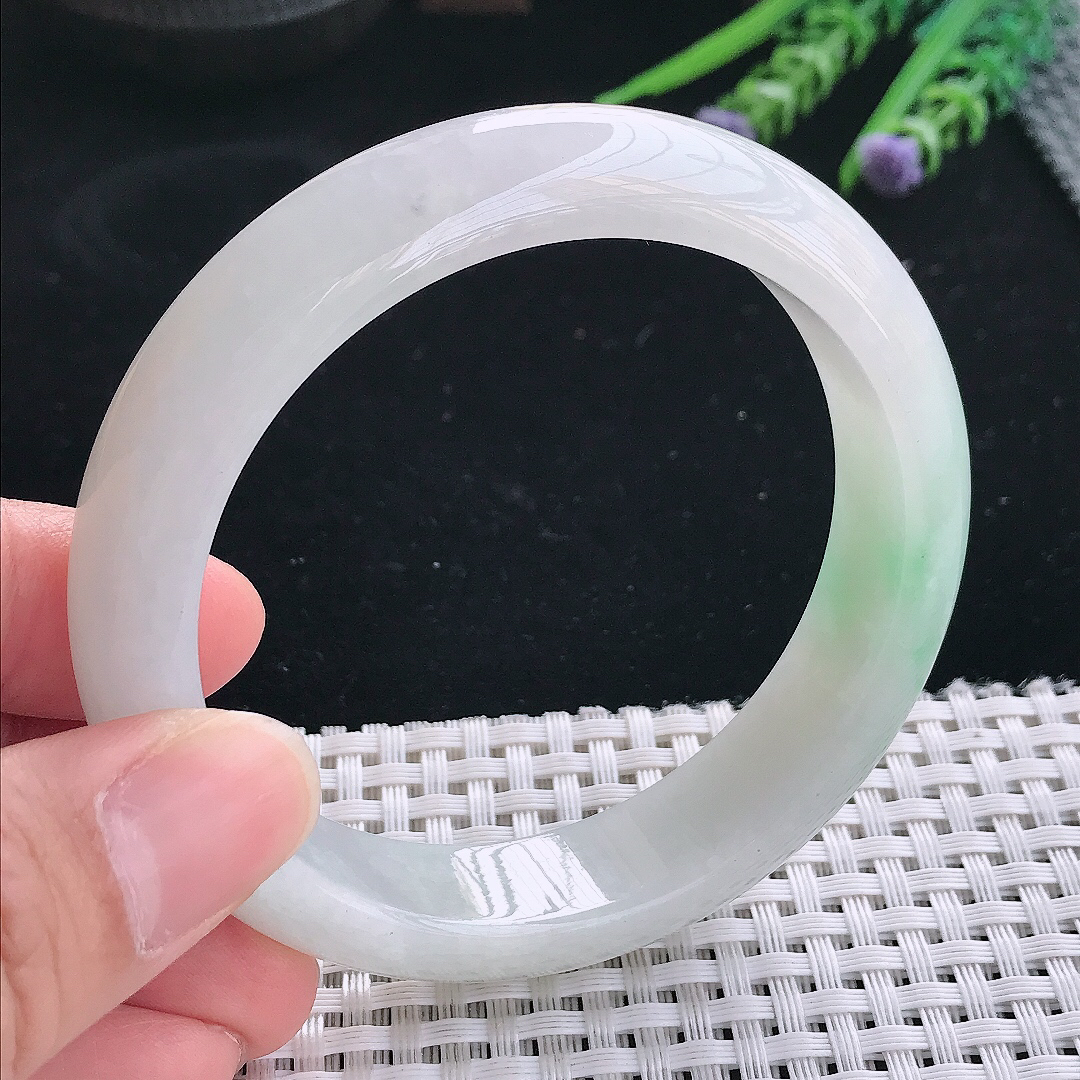 实拍天然翡翠58.5/14/8.5轮胎镯老坑冰润飘绿手镯翡翠玉镯手环