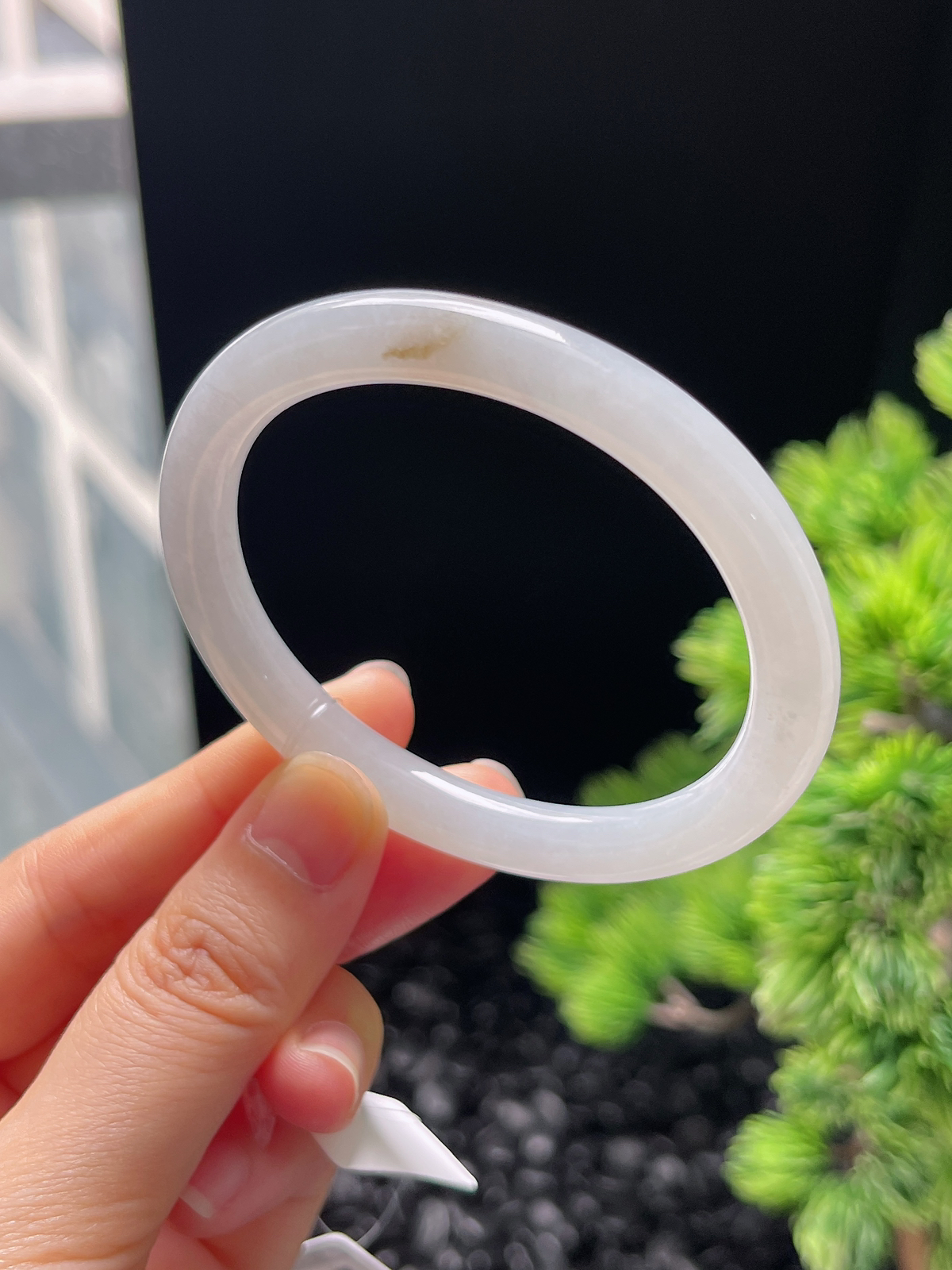 贵妃镯53.3圈口，翡翠冰糯种白色手镯