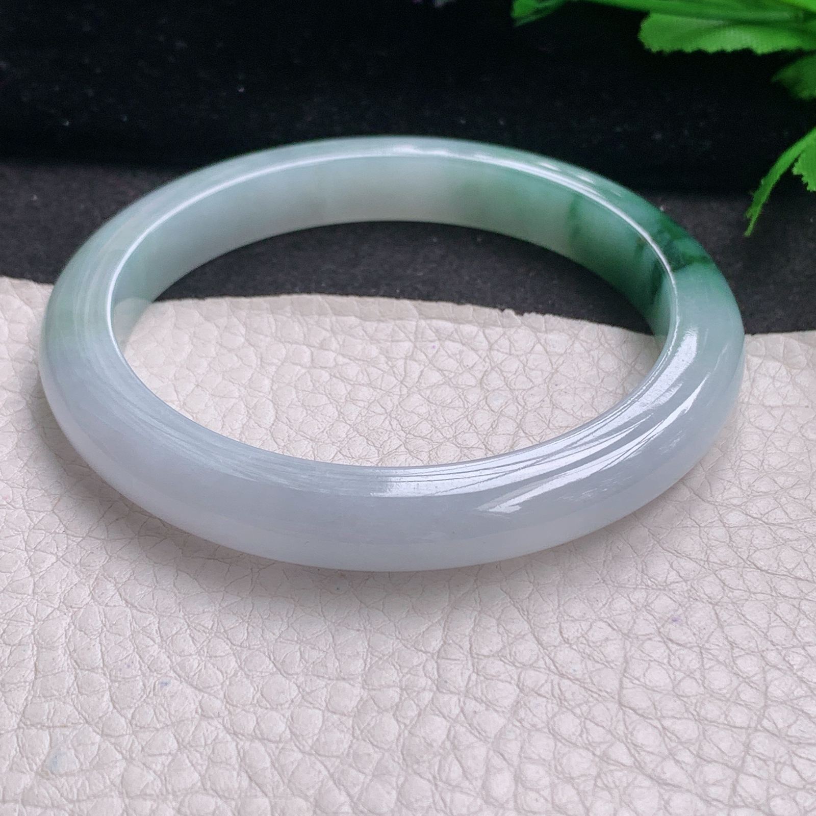js大圈口60*9.5*8.5平安镯 缅甸翡翠A货玉手镯精美冰飘花宽边玉手环