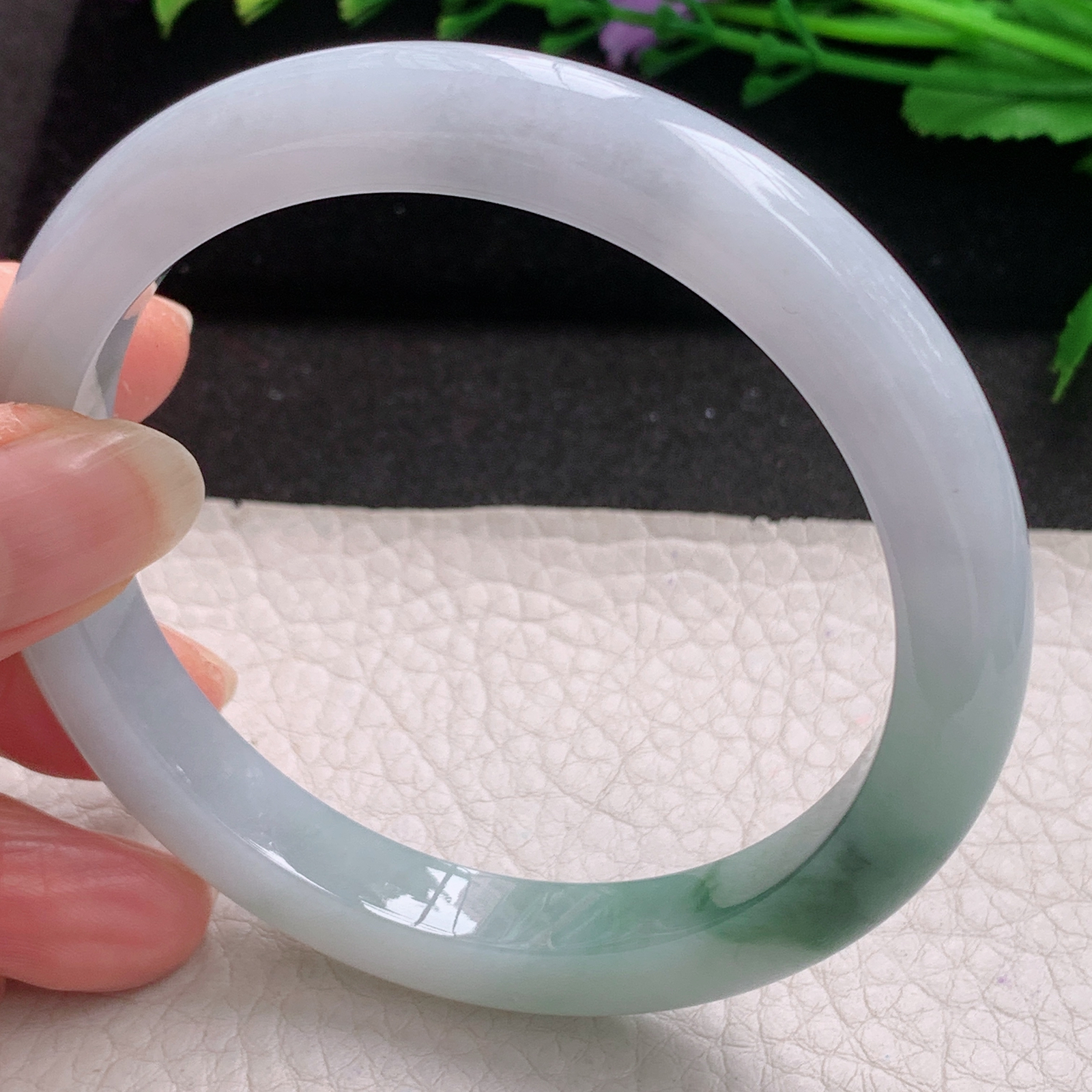 js大圈口60*9.5*8.5平安镯 缅甸翡翠A货玉手镯精美冰飘花宽边玉手环