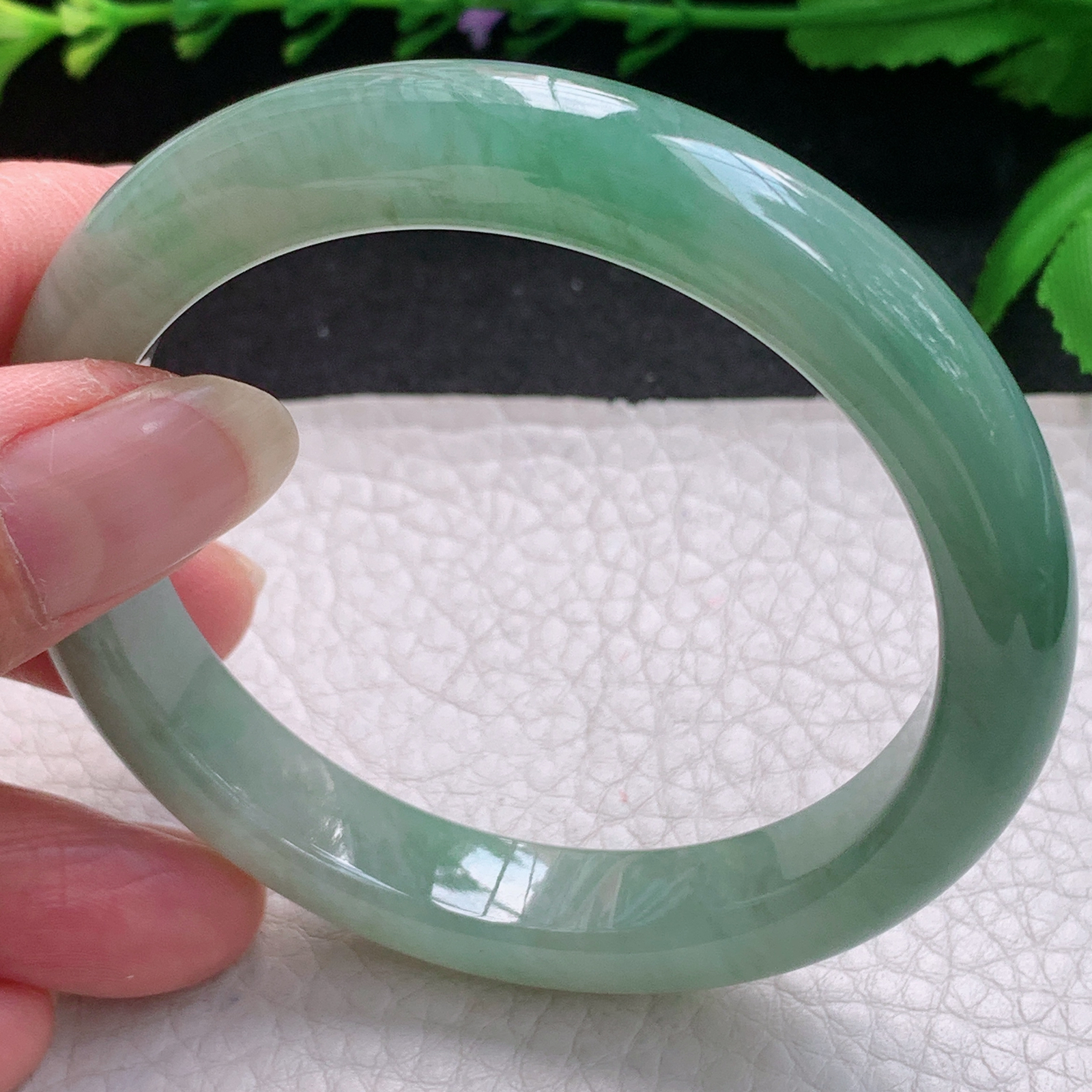 n招财款56.5*11*8.6平安镯 缅甸翡翠A货玉手镯精美双彩胶感宽边玉手镯