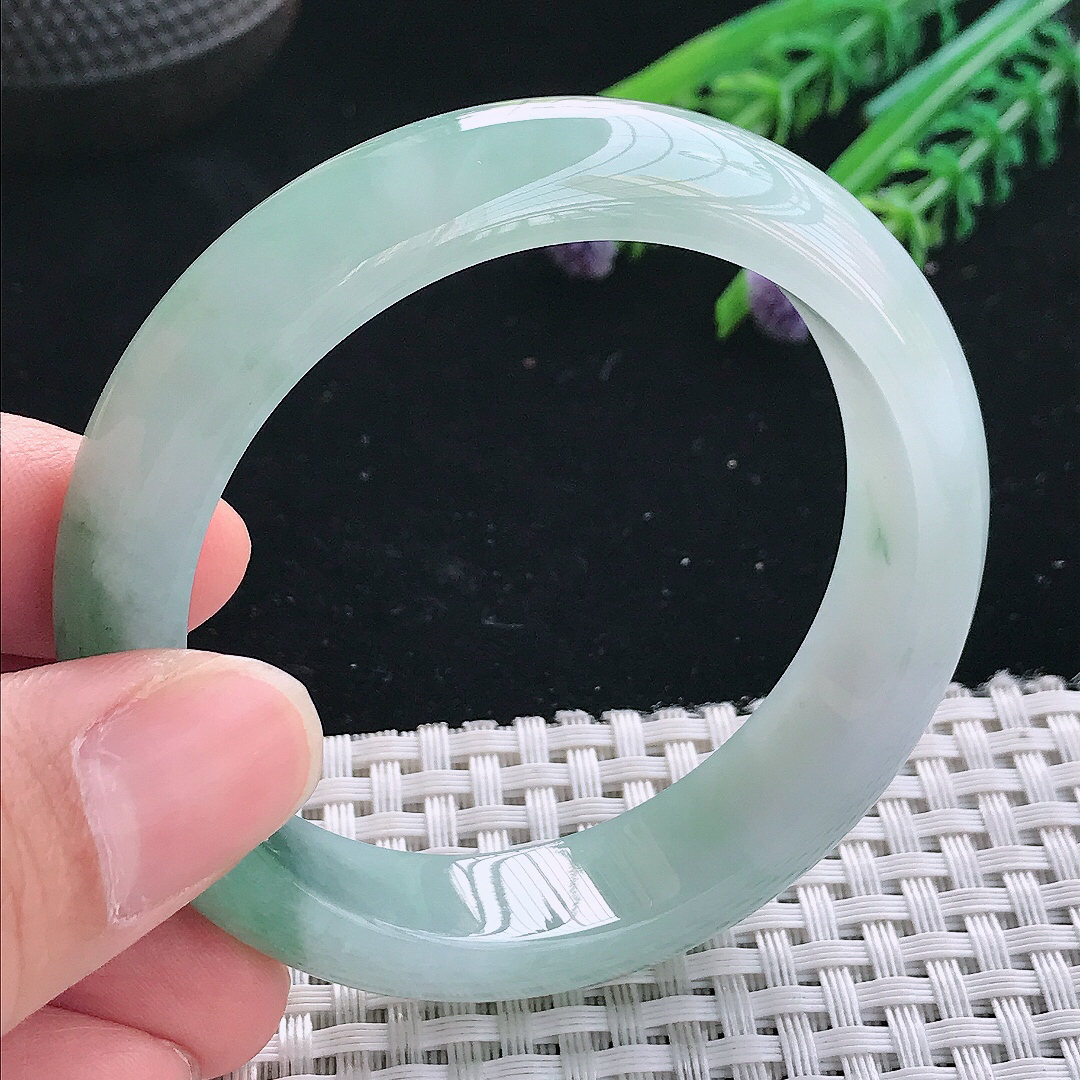 实拍天然翡翠52.5/13.4/8老坑冰胶果冻飘花手镯翡翠玉镯手环