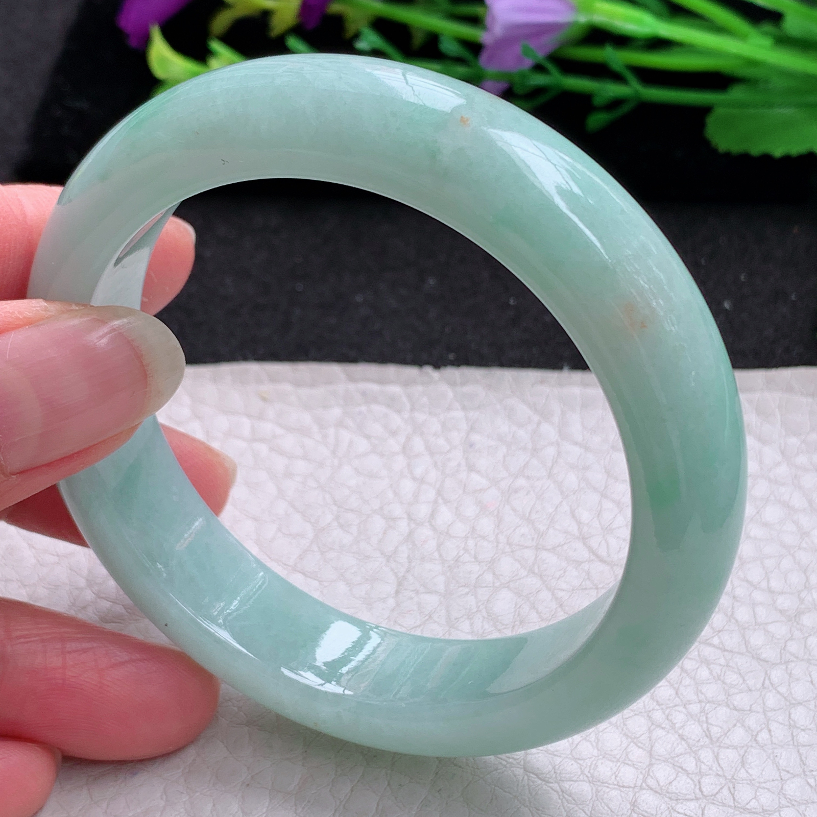 nc清新款55*13.7*8.5平安镯 缅甸翡翠A货玉手镯精美浅绿绿正圈玉手镯
