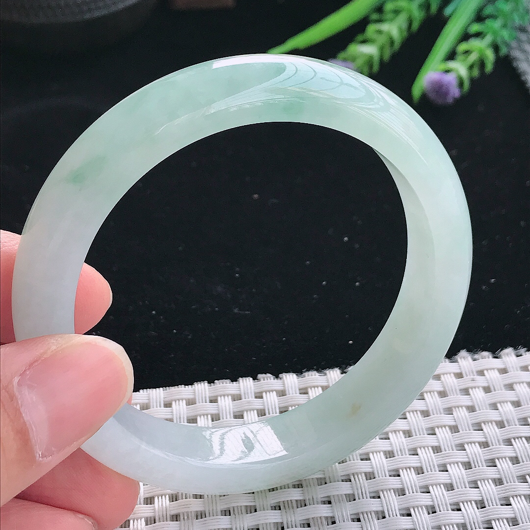 实拍天然翡翠56.5/12.5/8.3老坑冰胶水灵冰晴手镯翡翠玉镯手环