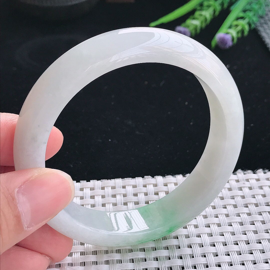 实拍天然翡翠58.5/14/8.5轮胎镯老坑冰润飘绿手镯翡翠玉镯手环