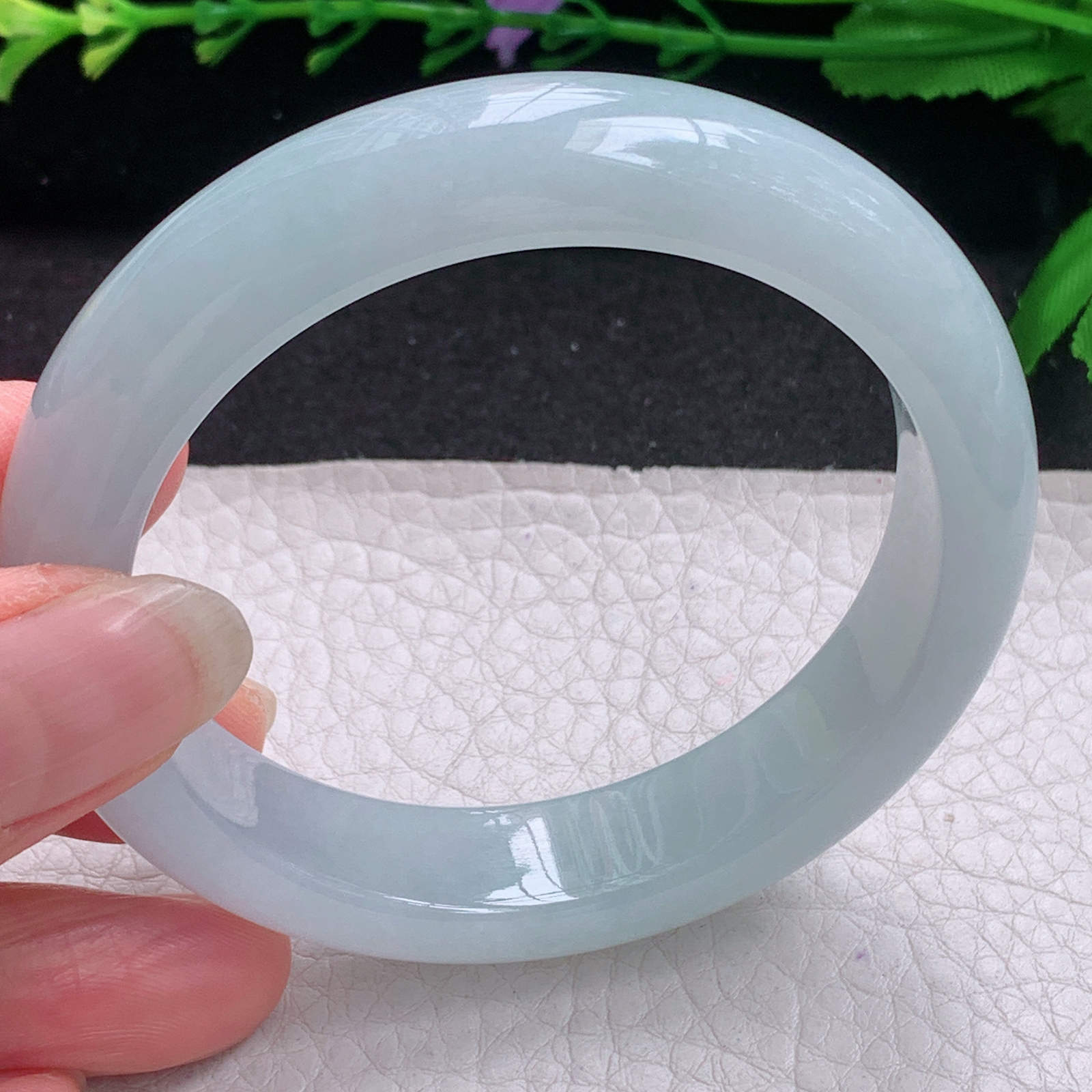 xo蓝韵款54.5*12.8*8.5平安镯 缅甸翡翠A货玉手镯精美冰蓝宽边玉手镯