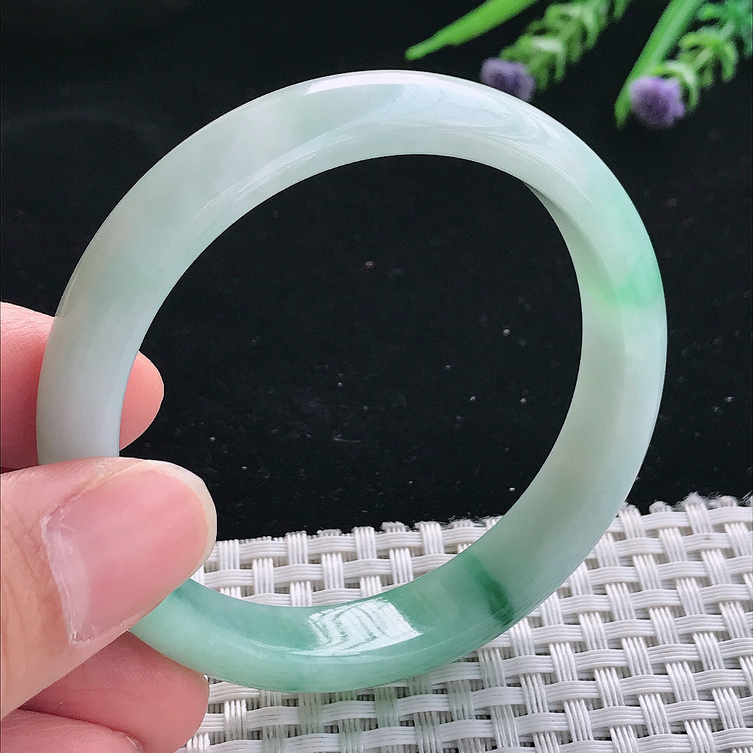 实拍天然翡翠55/12.2/7老坑精美温润飘花手镯翡翠玉镯手环