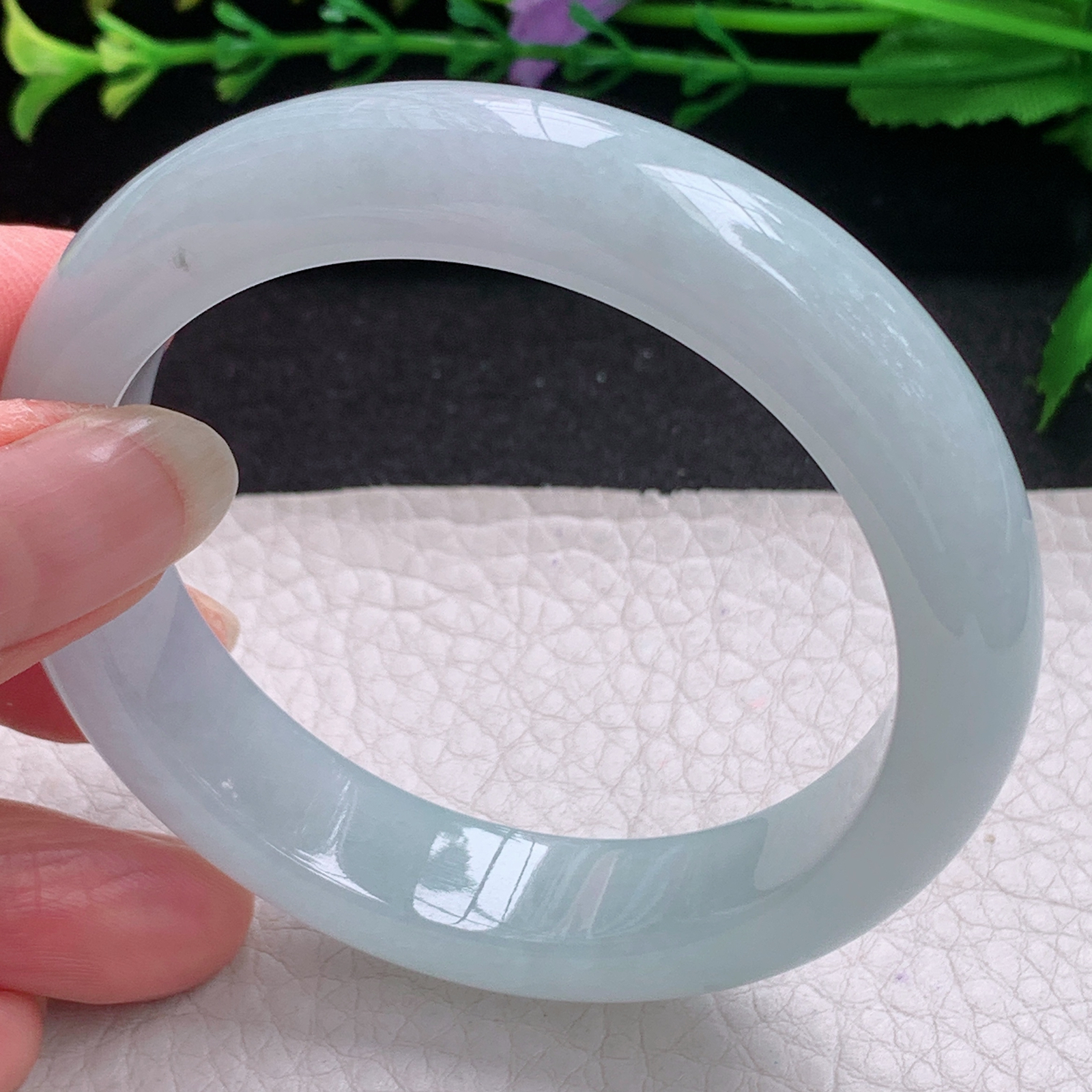 xo蓝韵款54.5*12.8*8.5平安镯 缅甸翡翠A货玉手镯精美冰蓝宽边玉手镯