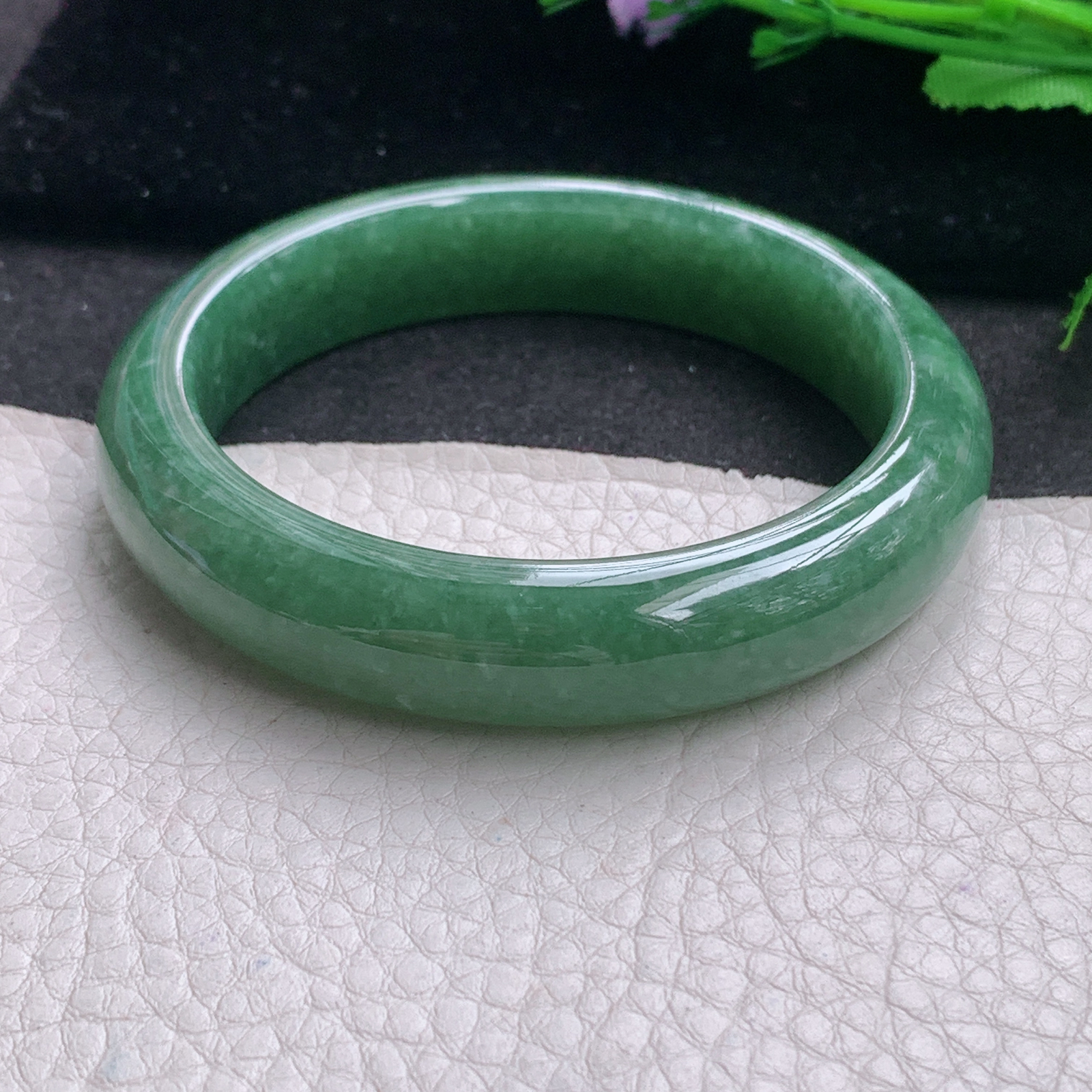 js实拍56*12.8*8.5平安镯 缅甸翡翠A货玉手镯精美满绿高雅宽边玉手环
