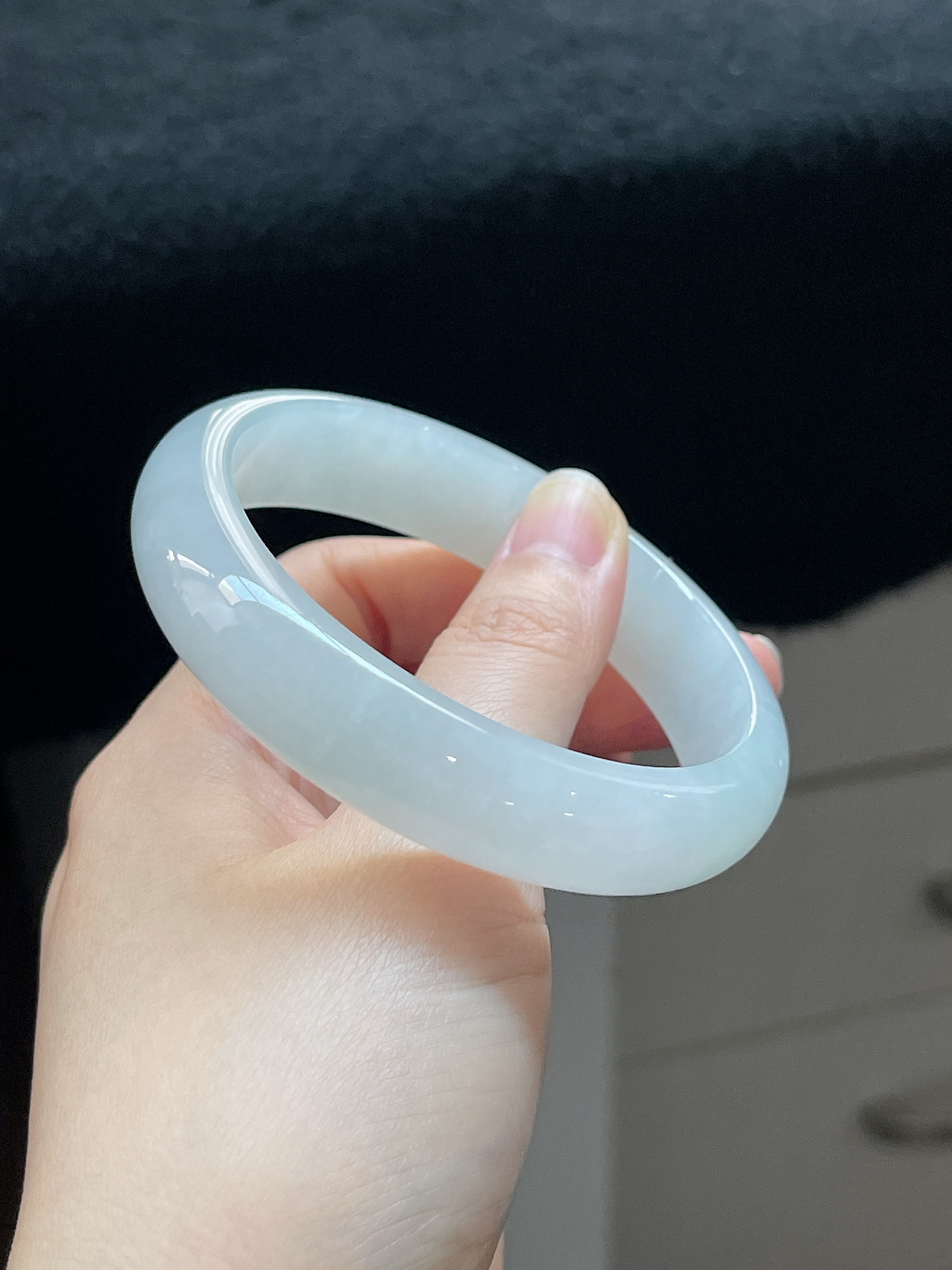 正圈58.6圈口，翡翠冰糯白色手镯