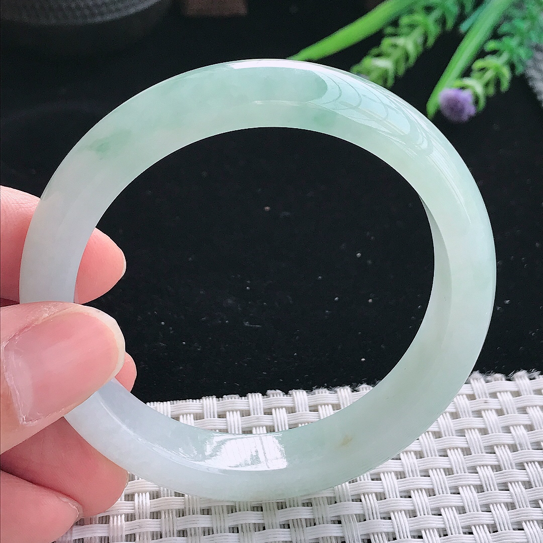 实拍天然翡翠56.5/12.5/8.3老坑冰胶水灵冰晴手镯翡翠玉镯手环