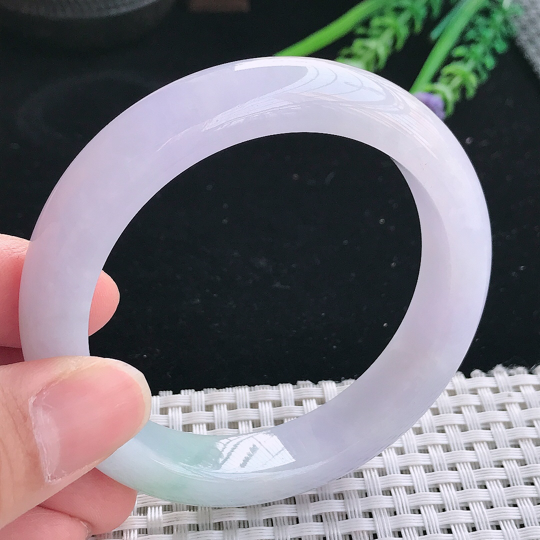 实拍天然翡翠57/12.8/9老坑冰润淡雅紫罗兰手镯翡翠玉镯手环