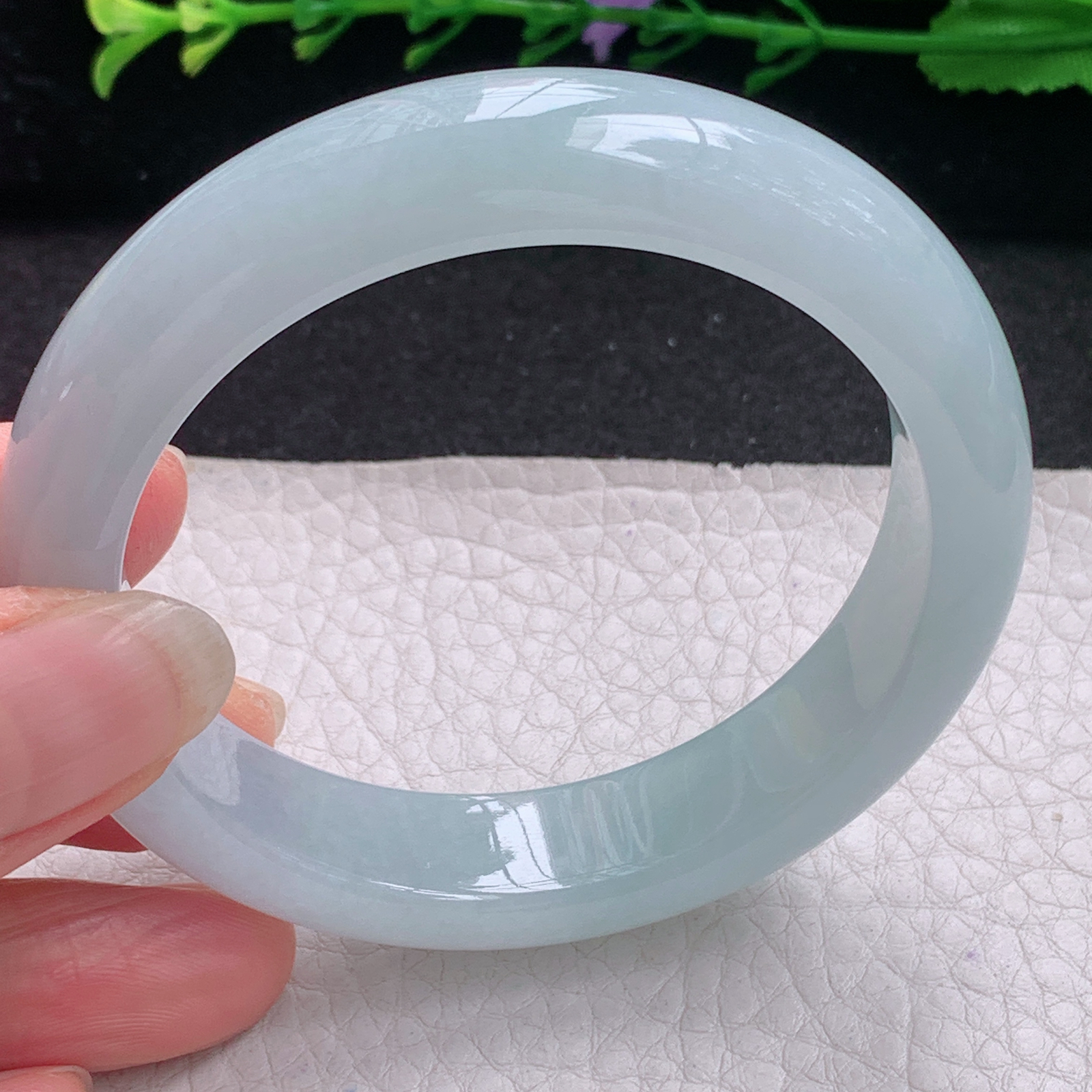 xo蓝韵款54.5*12.8*8.5平安镯 缅甸翡翠A货玉手镯精美冰蓝宽边玉手镯