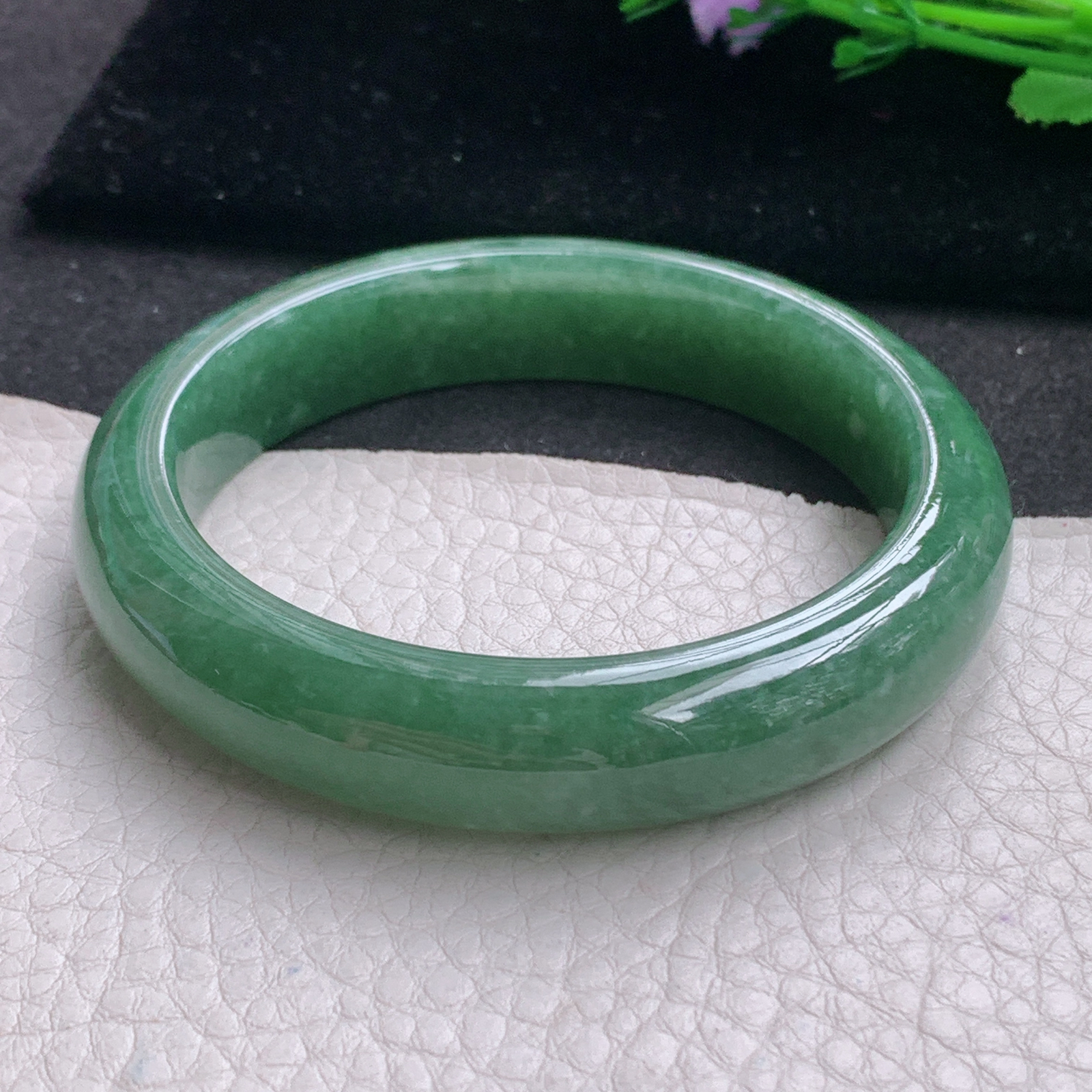 js实拍56*12.8*8.5平安镯 缅甸翡翠A货玉手镯精美满绿高雅宽边玉手环