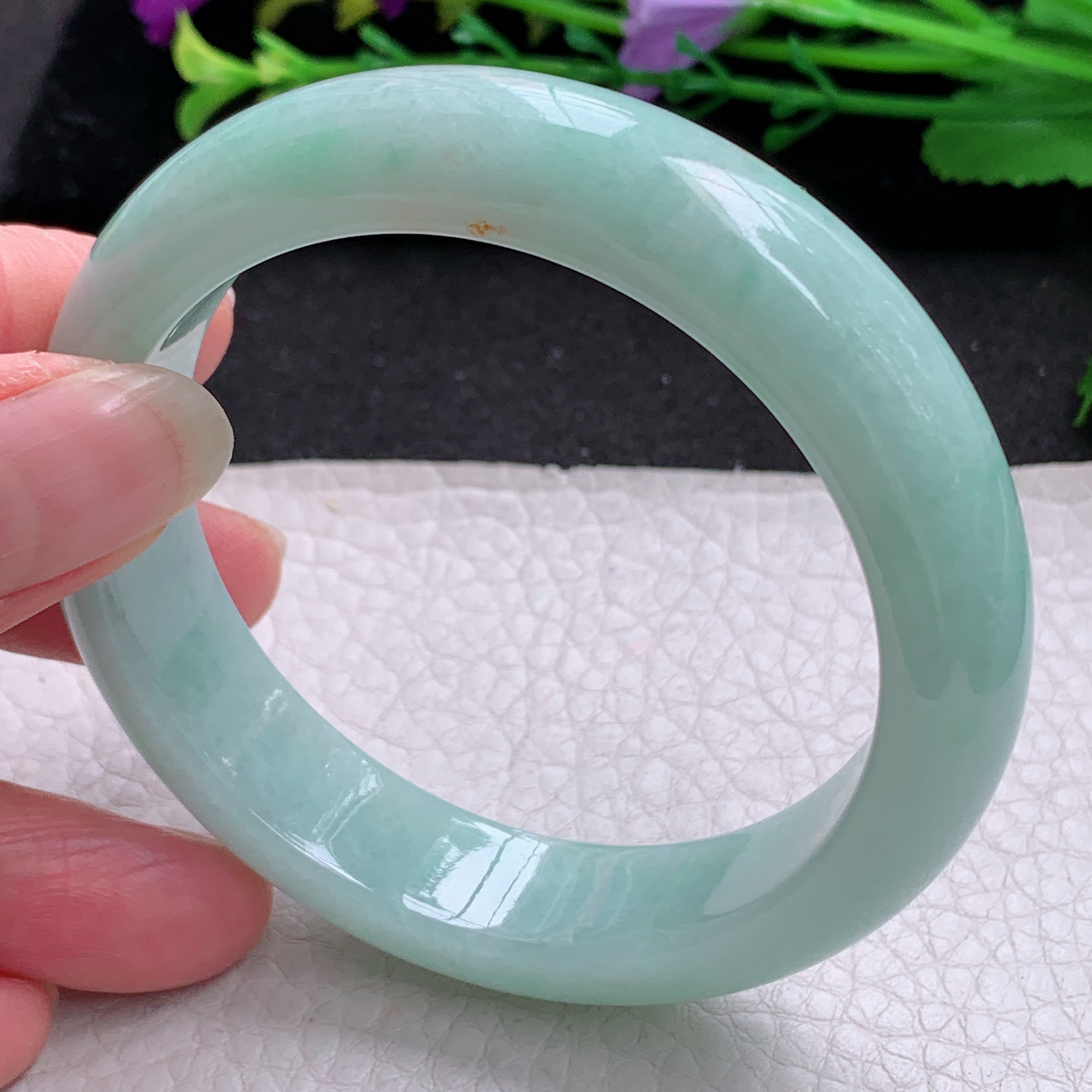 nc清新款55*13.7*8.5平安镯 缅甸翡翠A货玉手镯精美浅绿绿正圈玉手镯