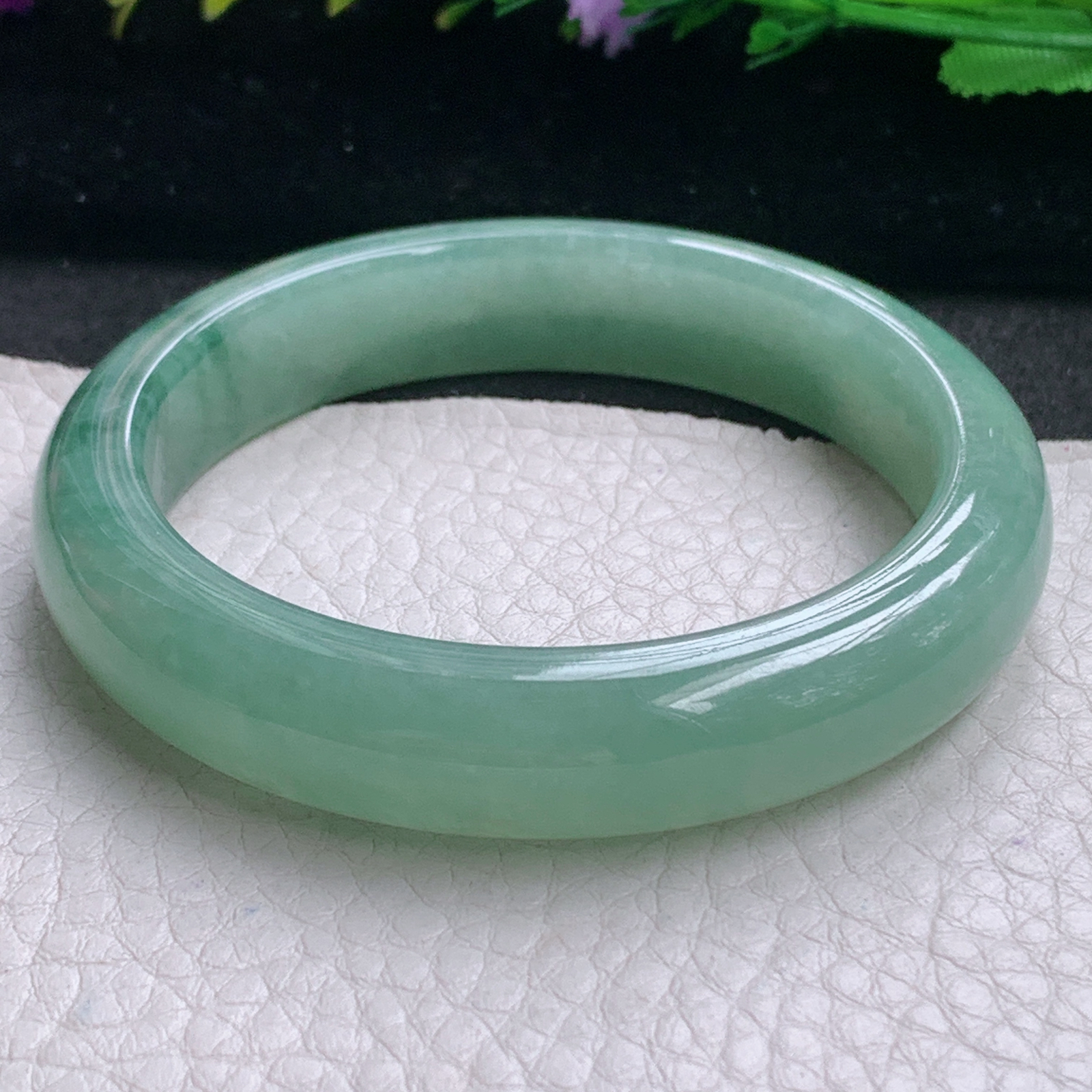 r实拍54.3*12*8平安镯 缅甸翡翠A货玉手镯精美冰飘花宽边玉手镯