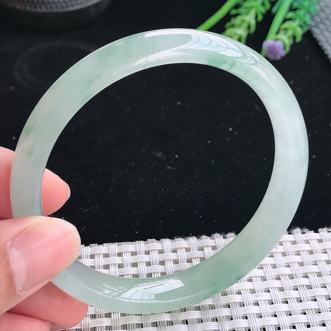 实拍a货翡翠63/11.8/7.5大圈口老坑冰胶水灵冰飘花手镯翡翠玉镯手环