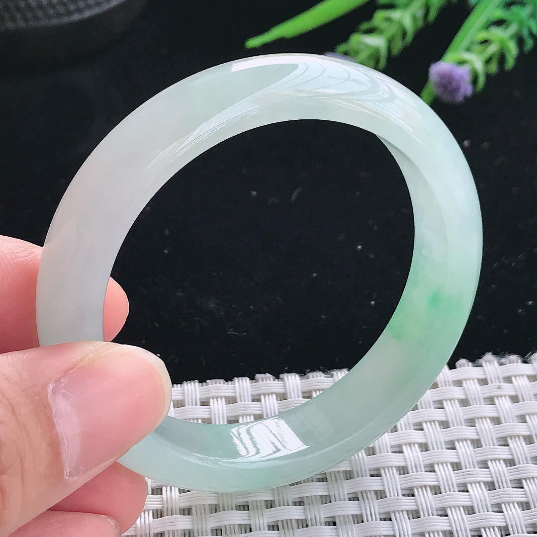 实拍天然翡翠50.8/12.4/7.6小圈口老坑冰胶果冻冰阳绿手镯翡翠玉镯手环