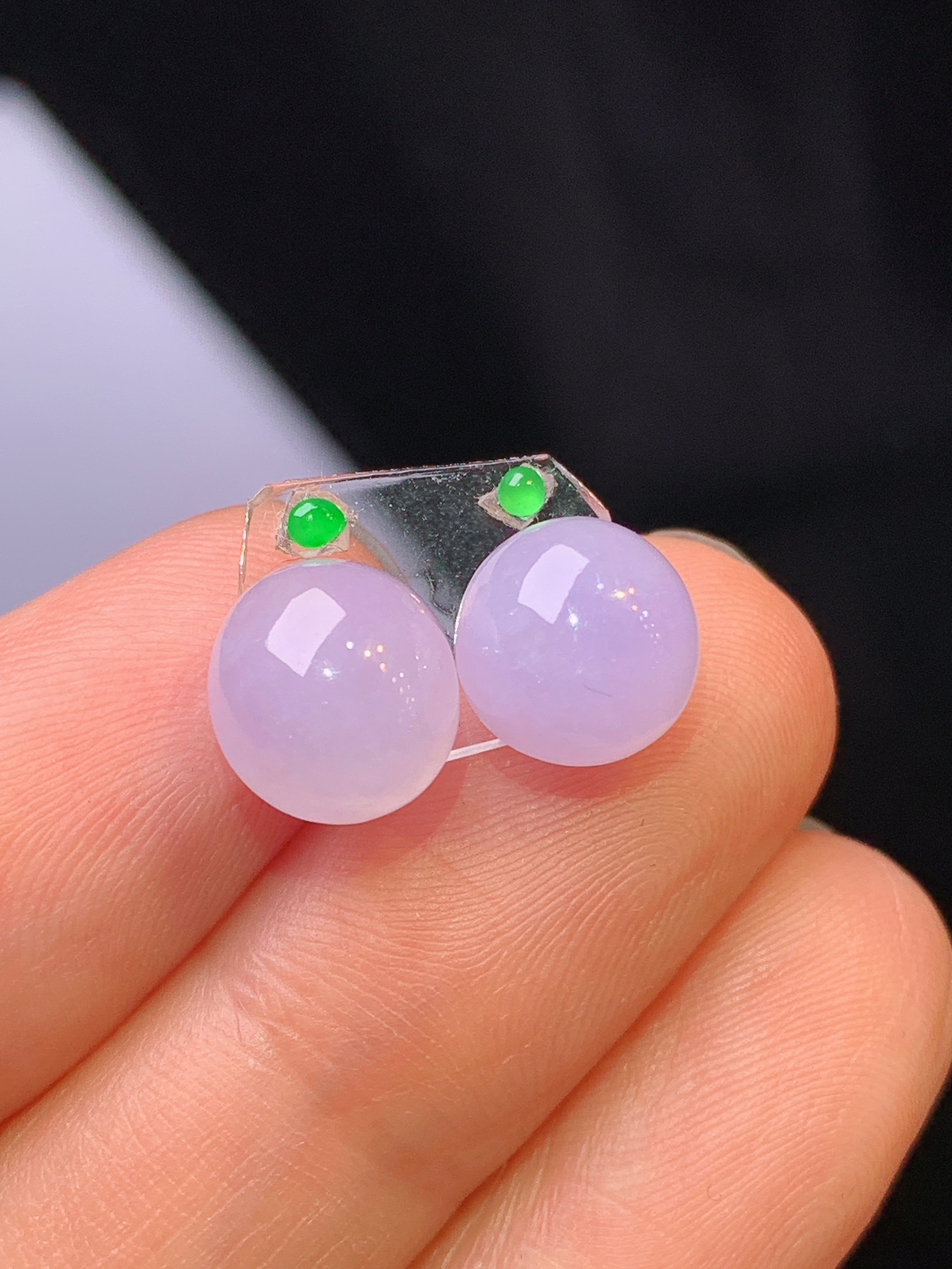 镶嵌款 紫罗兰蛋面一对 玉质细腻 色泽艳丽清新 水润亮眼 整体尺寸8.3*5*2x